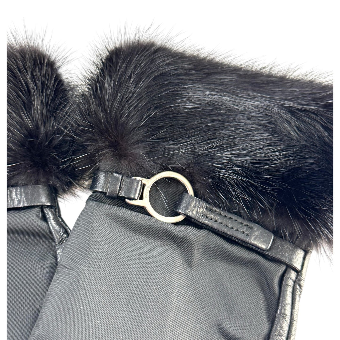 Prada Black Nylon & Mink Fur Gloves