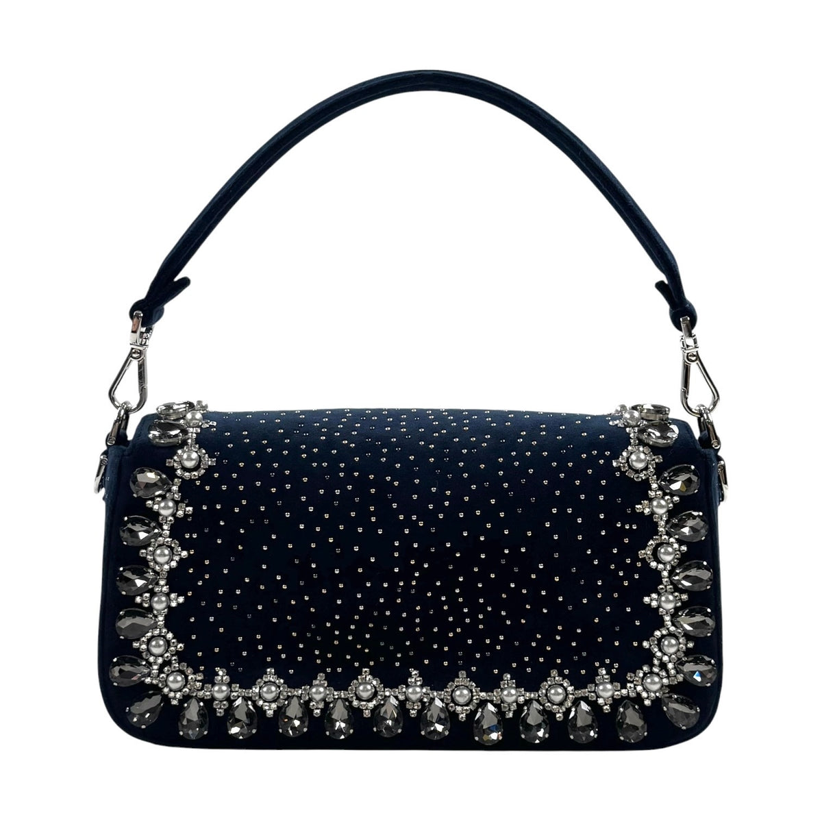 Fendi Midnight Velvet Crystal Embellished Baguette
