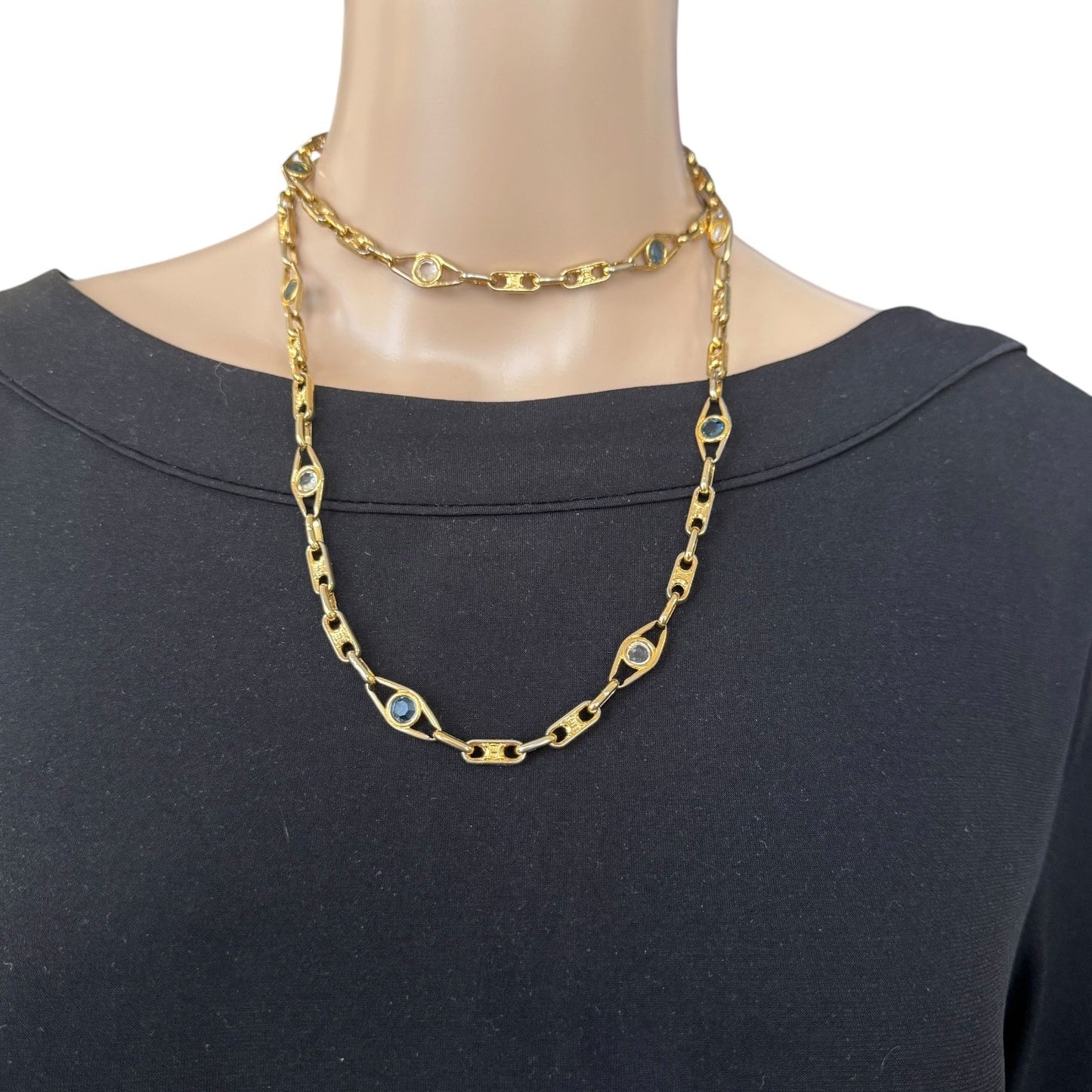 Celine Vintage Crystal Triomphe Link Necklace