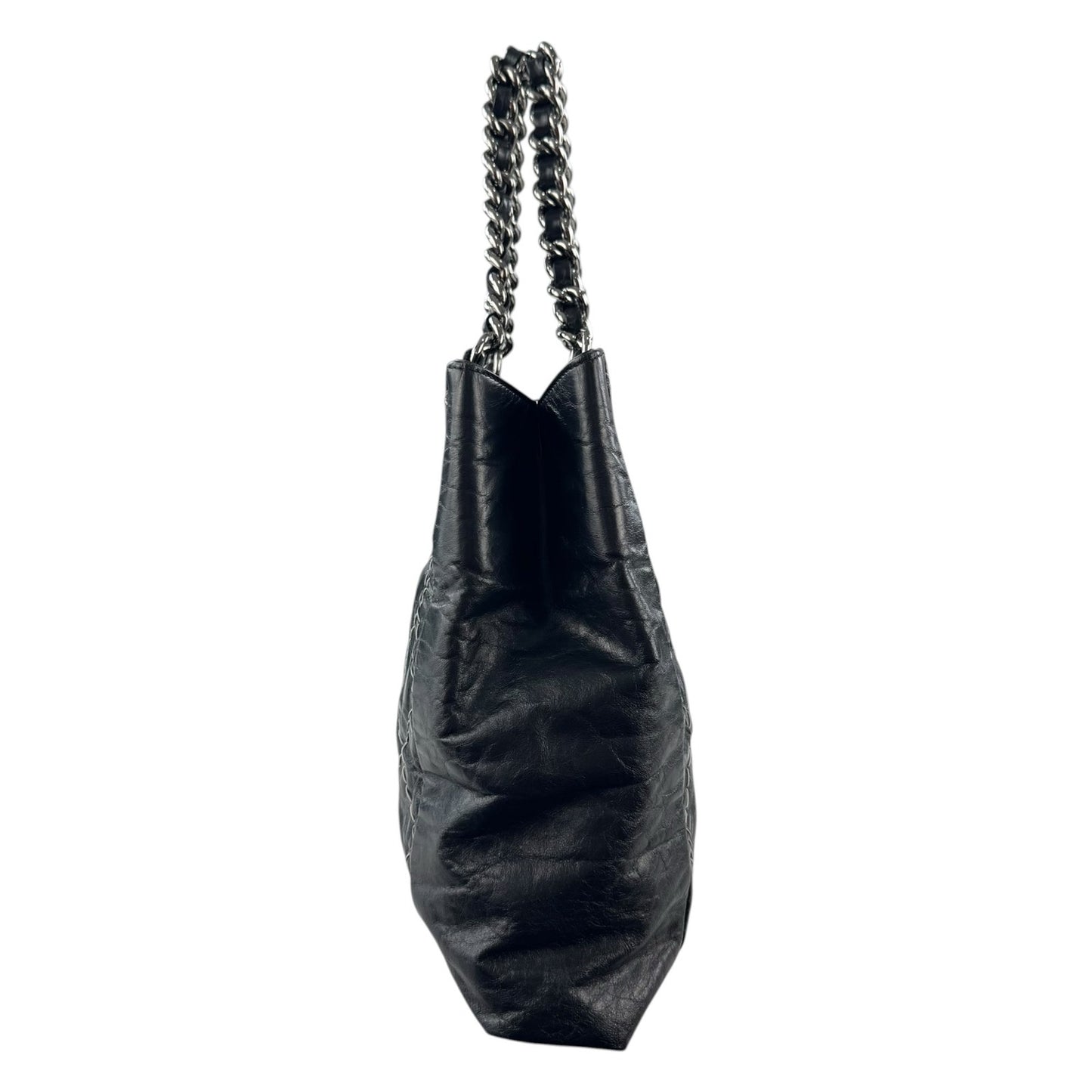 Chanel Glazed Leather Double Stitched Tote Bag
