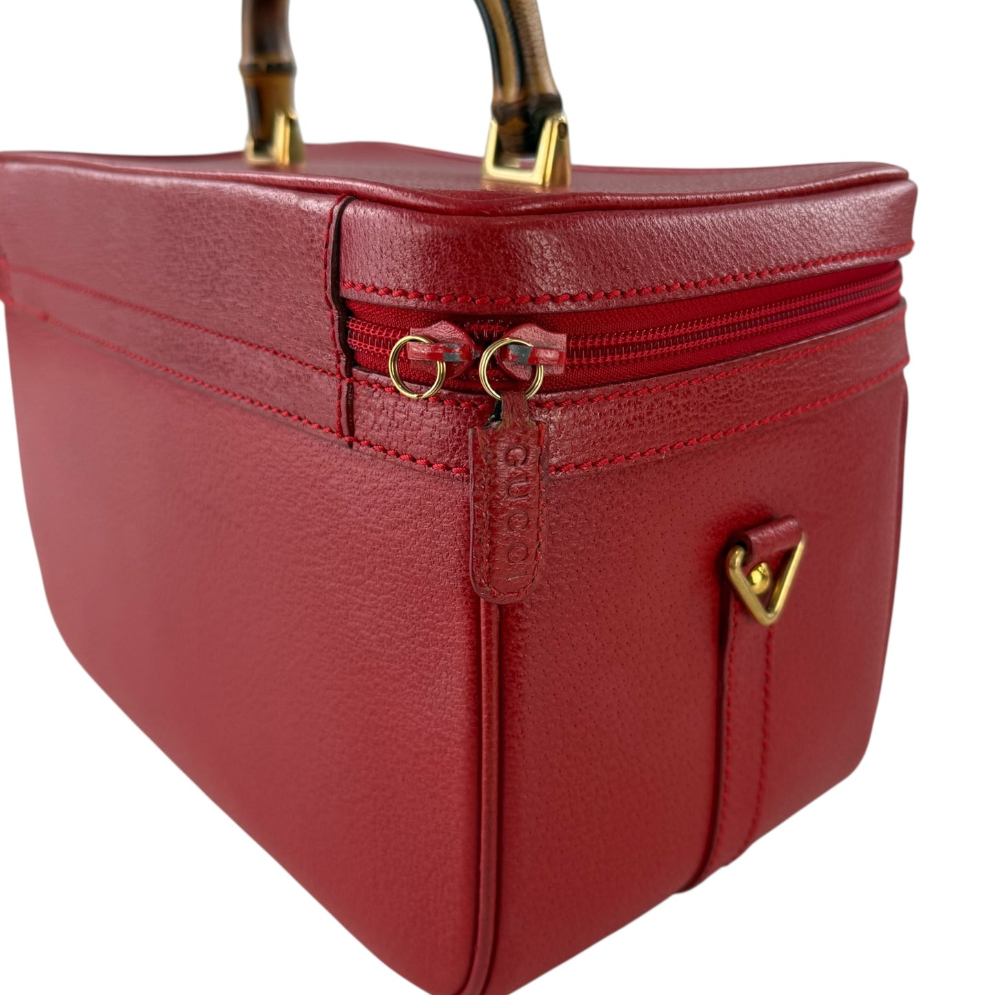 Gucci Calfskin Leather Bamboo Handle Two Way Vanity Bag