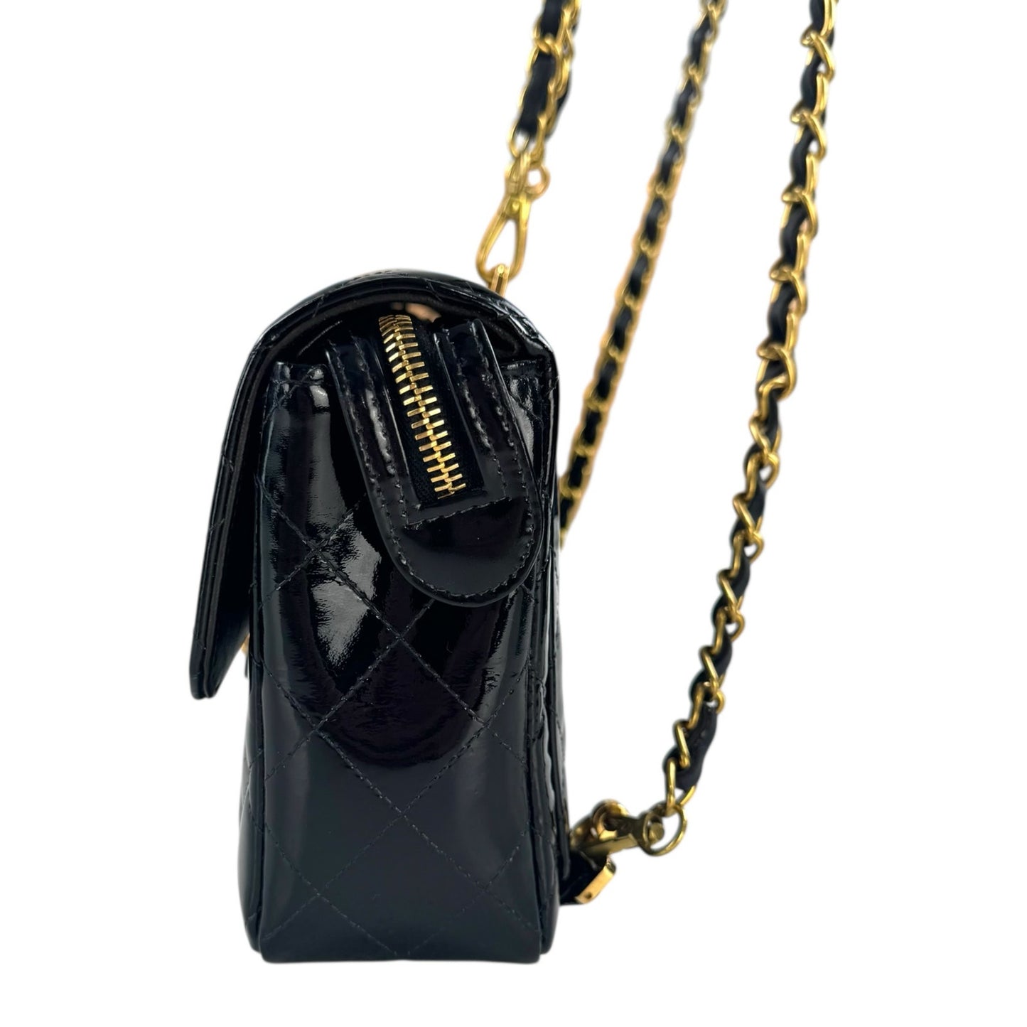Chanel Vintage Patent Leather Matelasse Chain Backpack