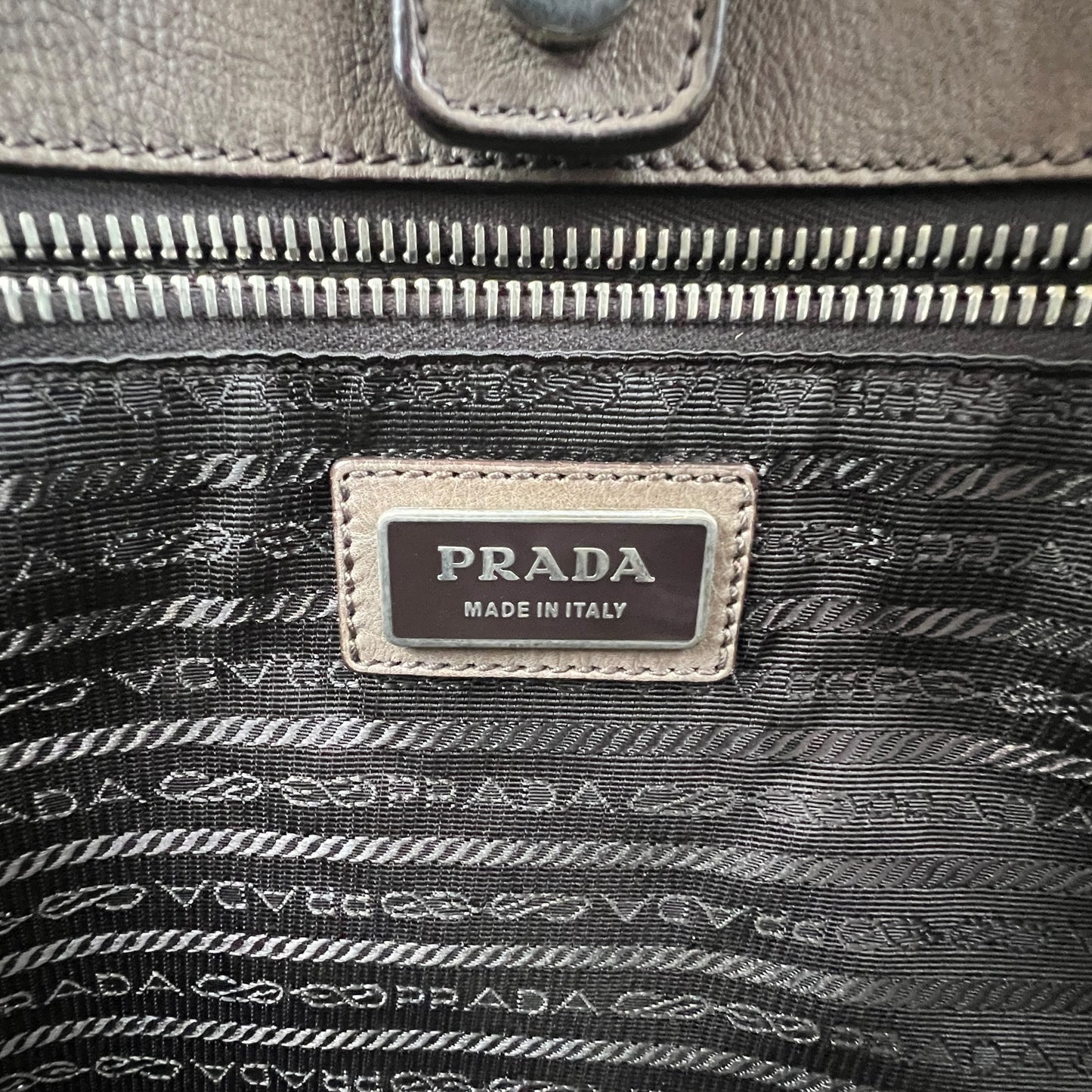 Prada Double Zipper Leather Tote Bag