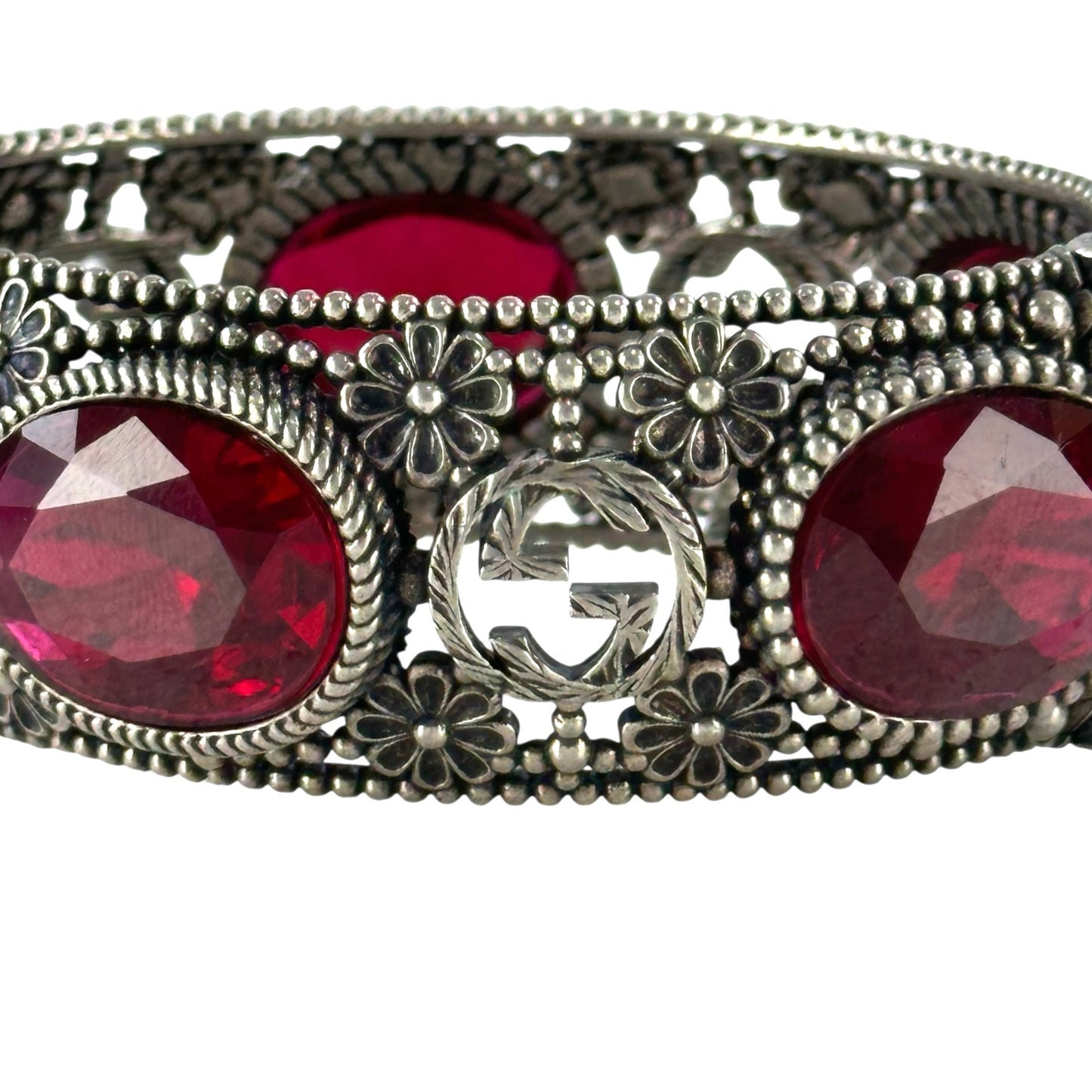 Gucci Interlocking Silver GG Cat Flower Bracelet