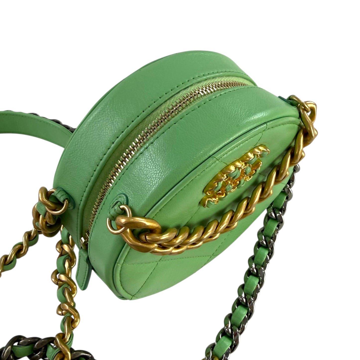 Chanel Goatskin Quilted 19 Round With Chain Crossbody Bag