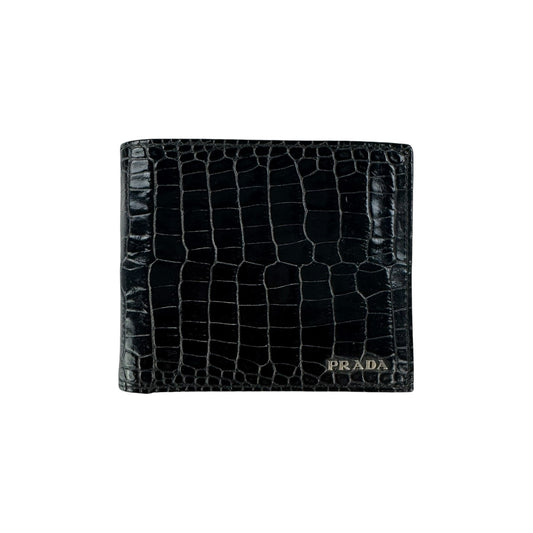 Prada Croc-Embossed Bifold Wallet