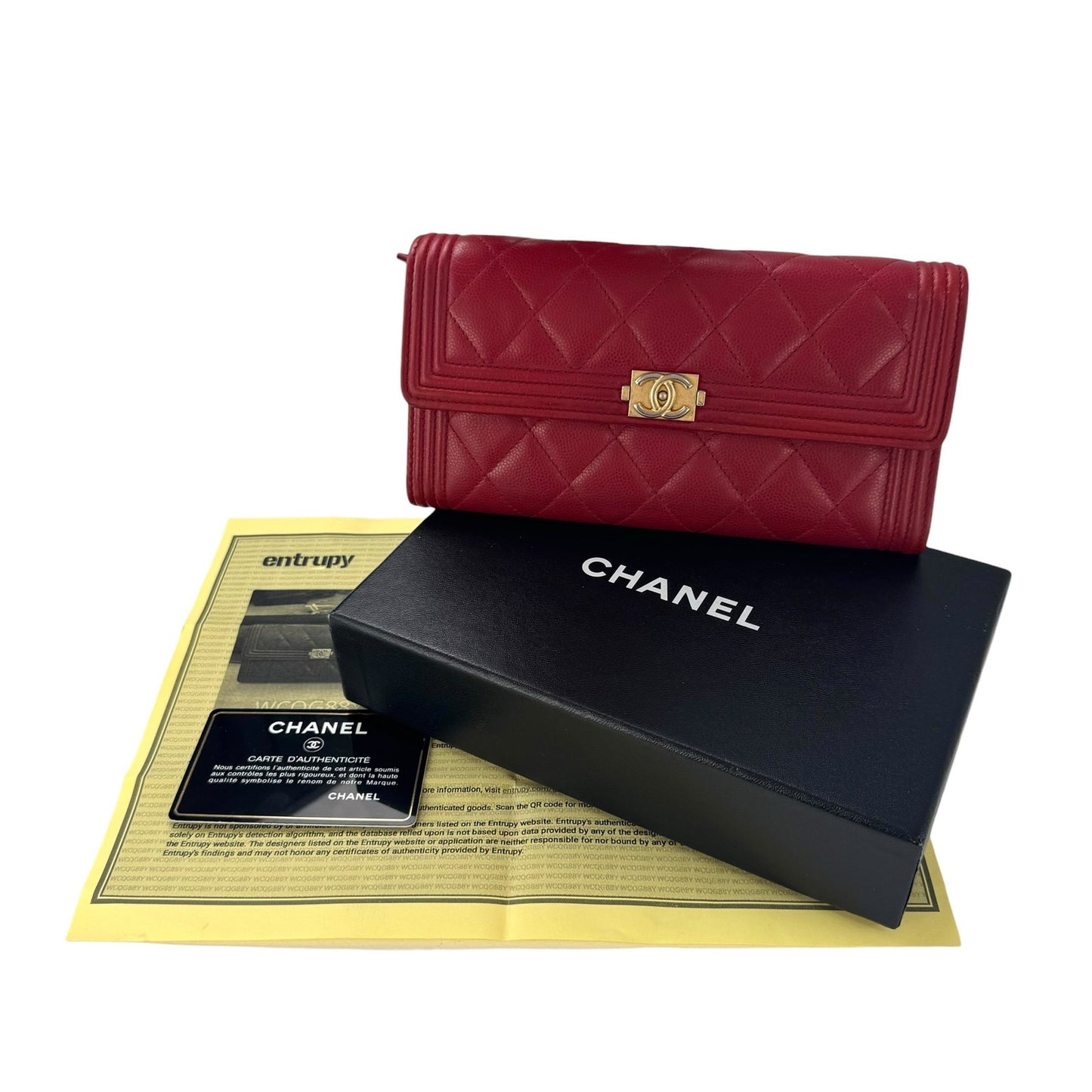 Chanel CC Boy Flap Red Matelassé Wallet