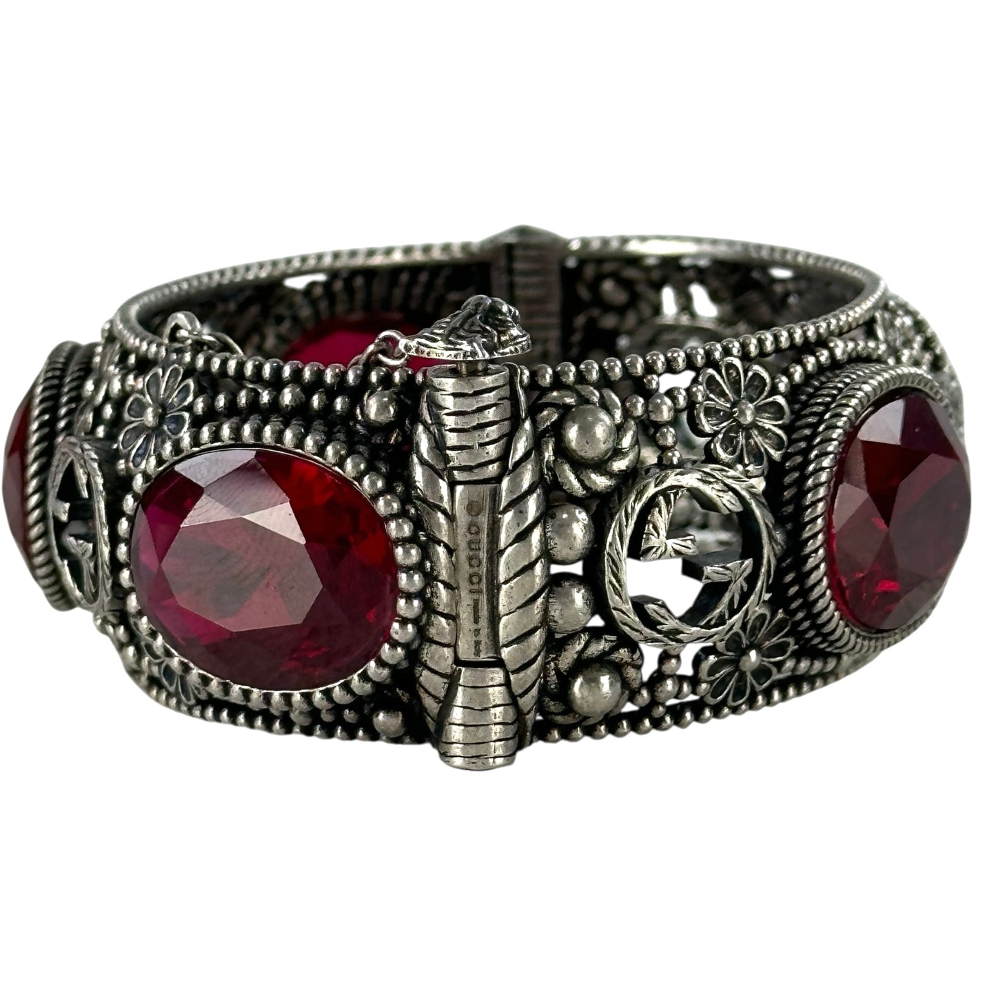 Gucci Interlocking Silver GG Cat Flower Bracelet