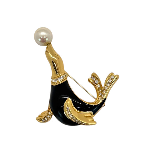Dior Vintage Rhinestone Seal Brooch
