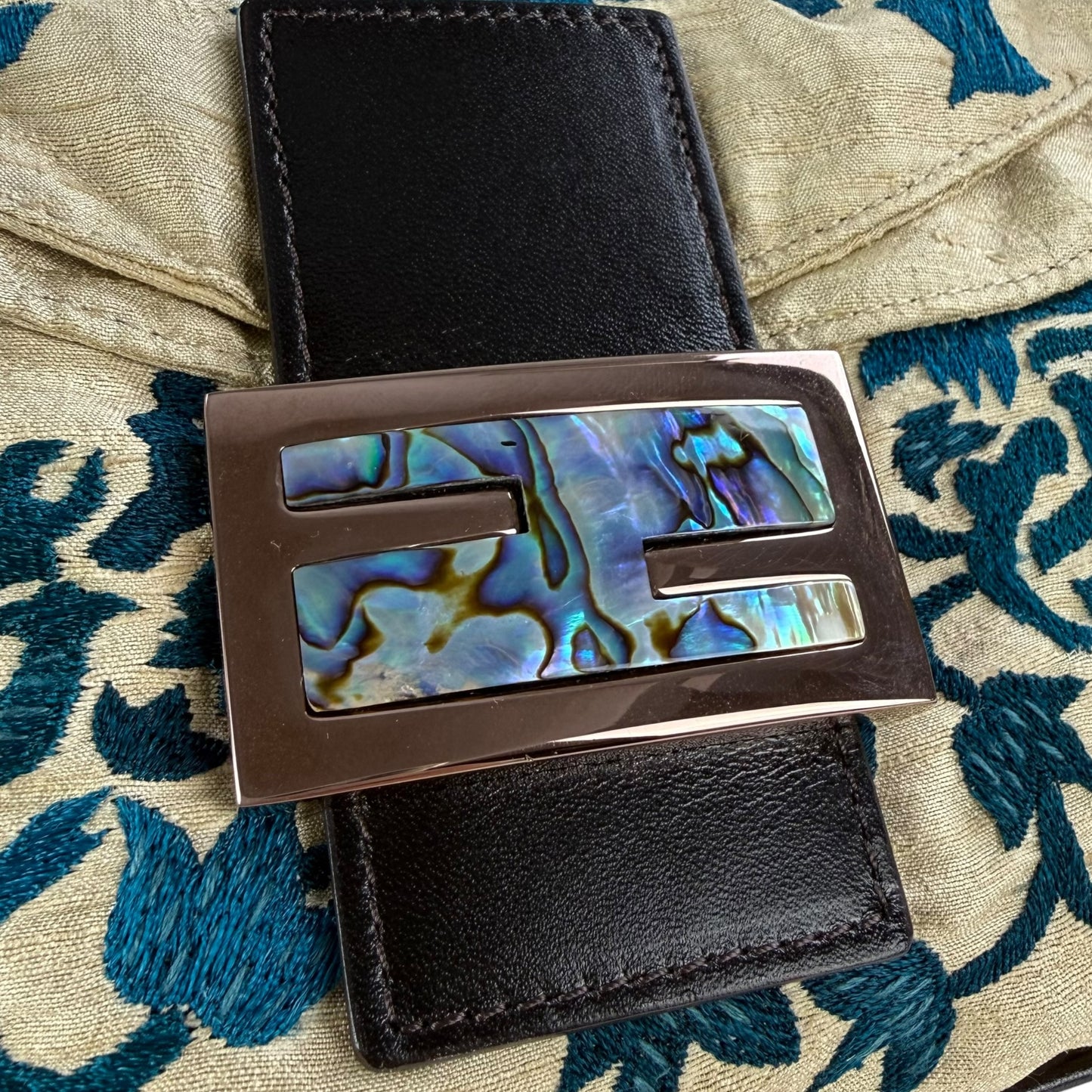 Fendi Mother of Pearl Embroidered Double Flap Baguette