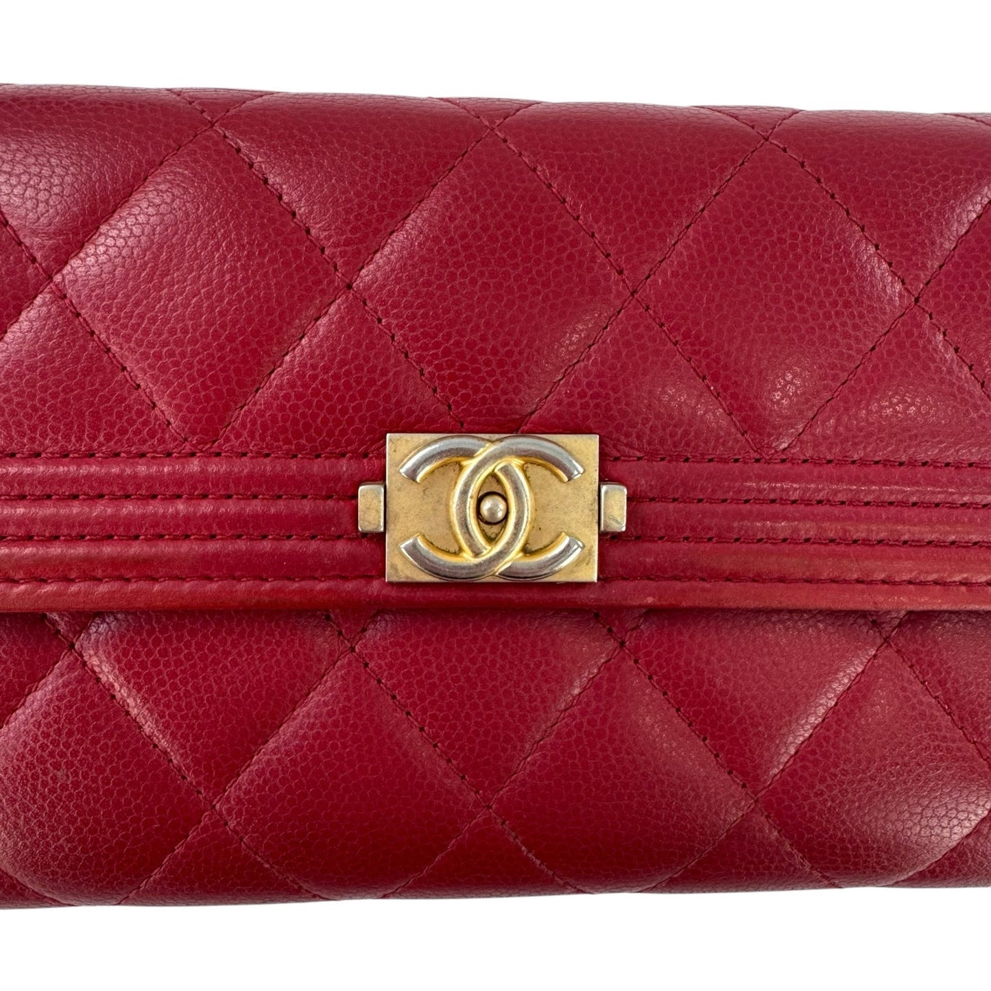 Chanel CC Boy Flap Red Matelassé Wallet