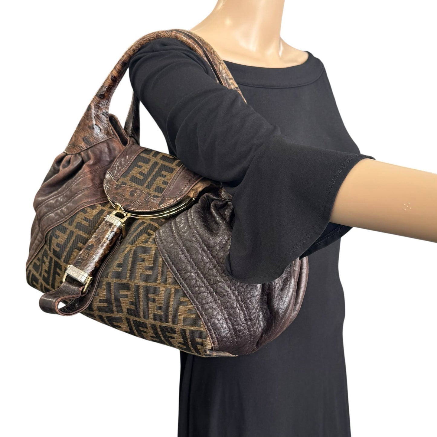 Fendi Zucca and Tortoiseshell Spy Bag