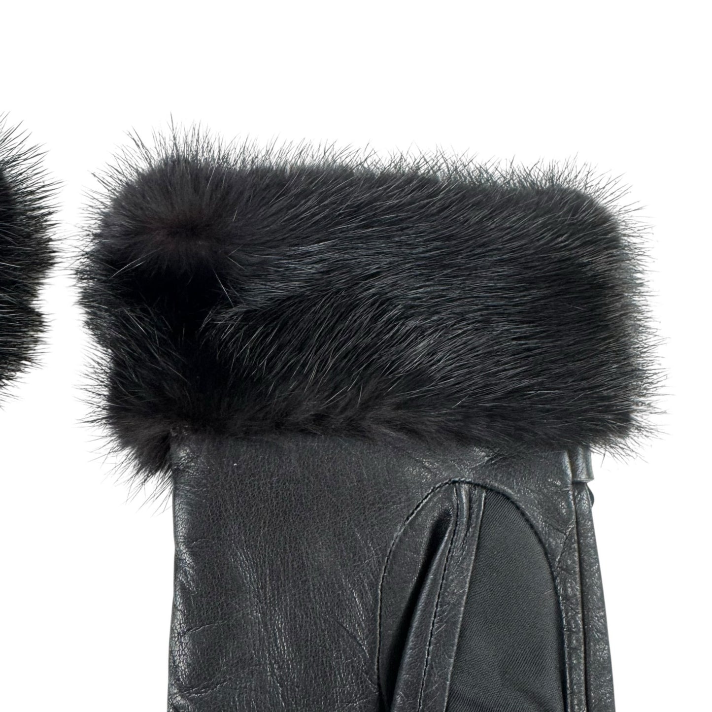 Prada Black Nylon & Mink Fur Gloves
