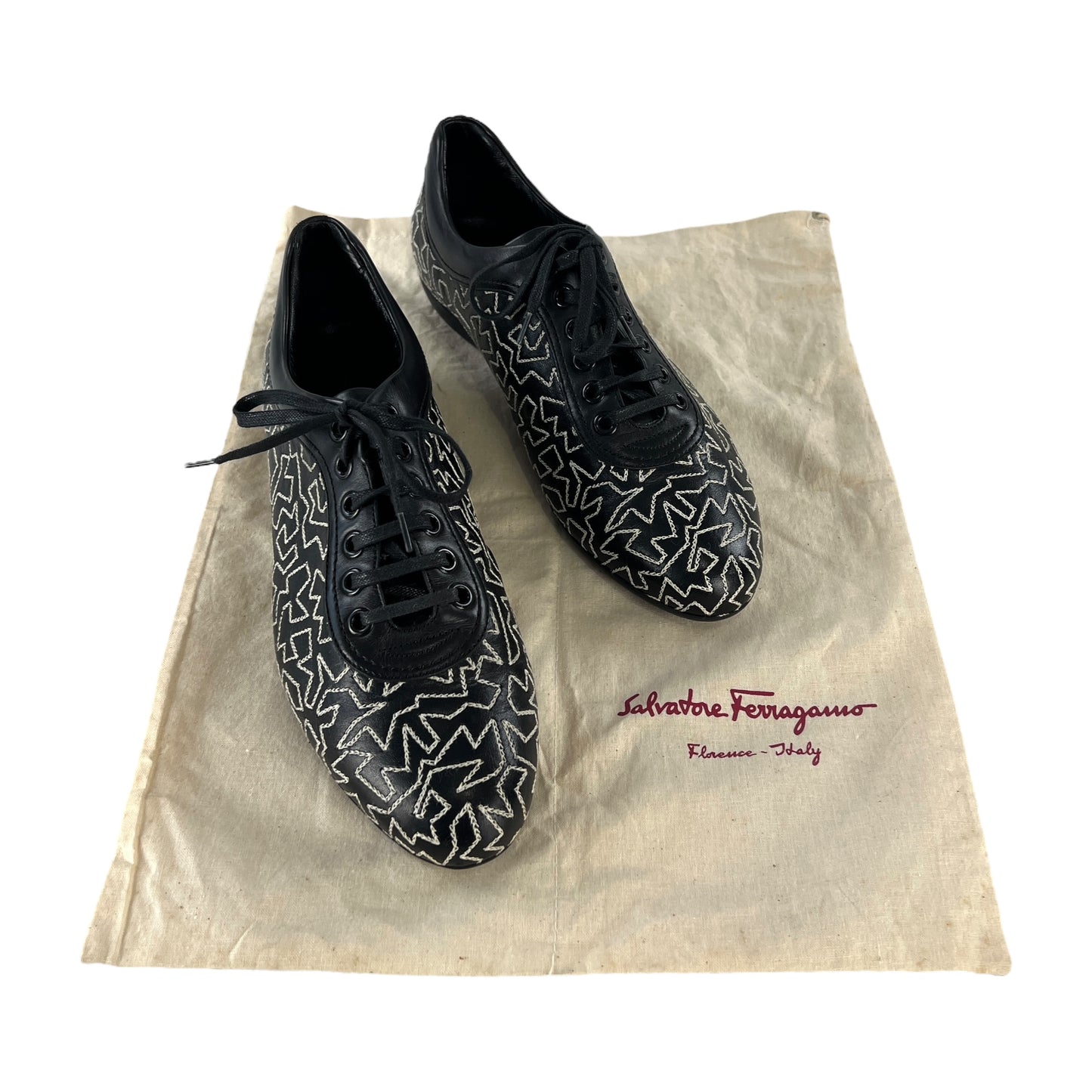 Ferragamo Embroidered Leather Sneakers