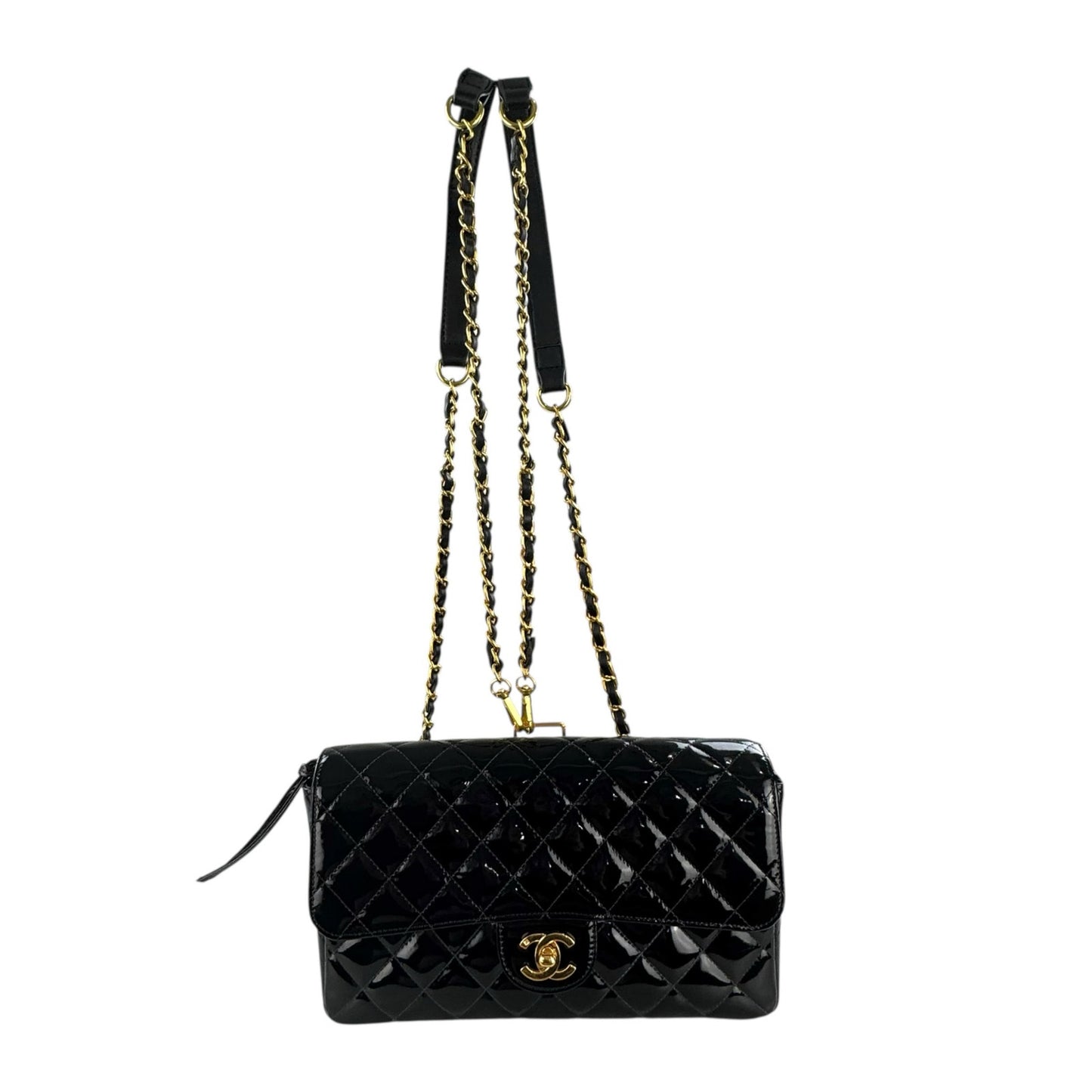 Chanel Vintage Patent Leather Matelasse Chain Backpack