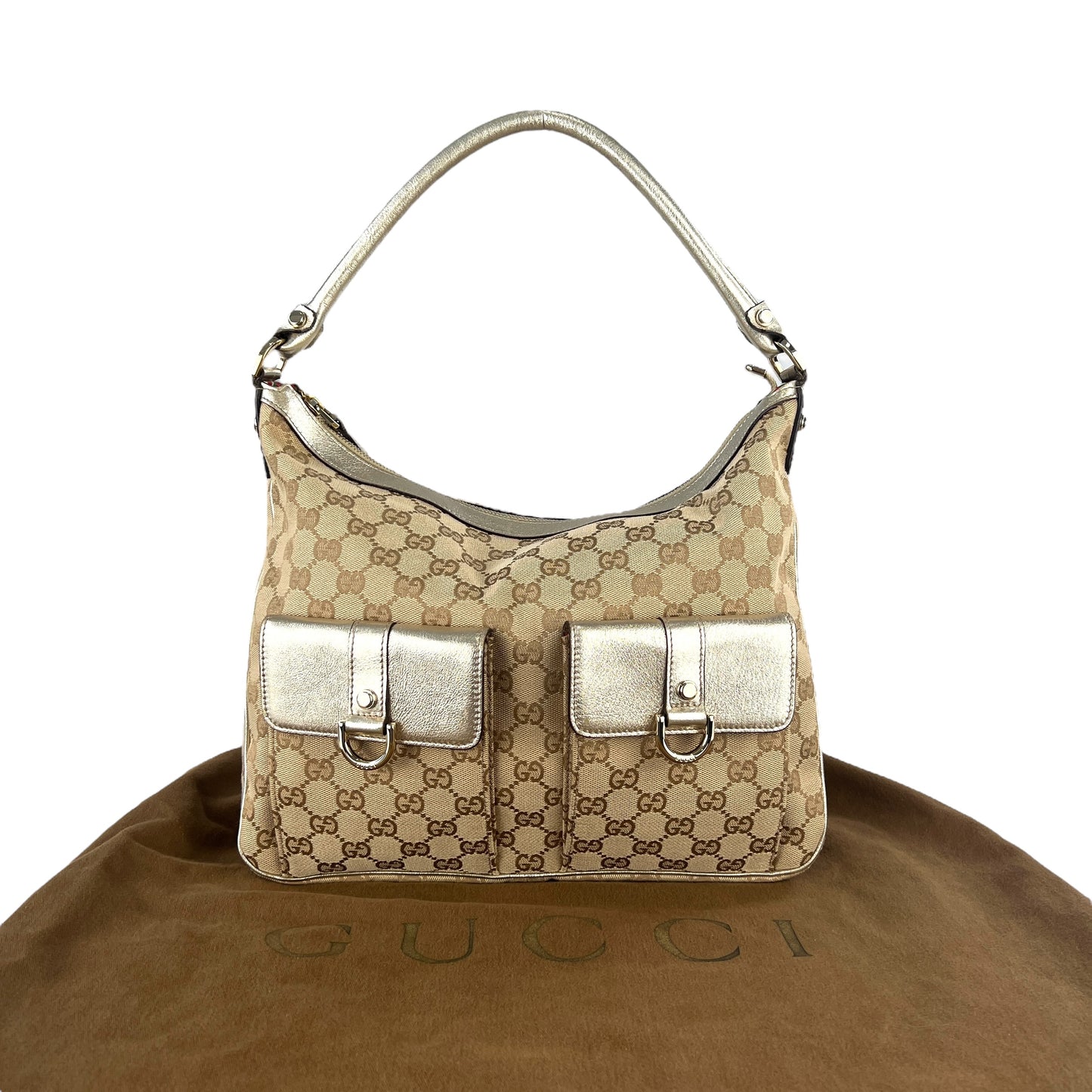 Gucci Monogram Metallic Leather Hobo Bag