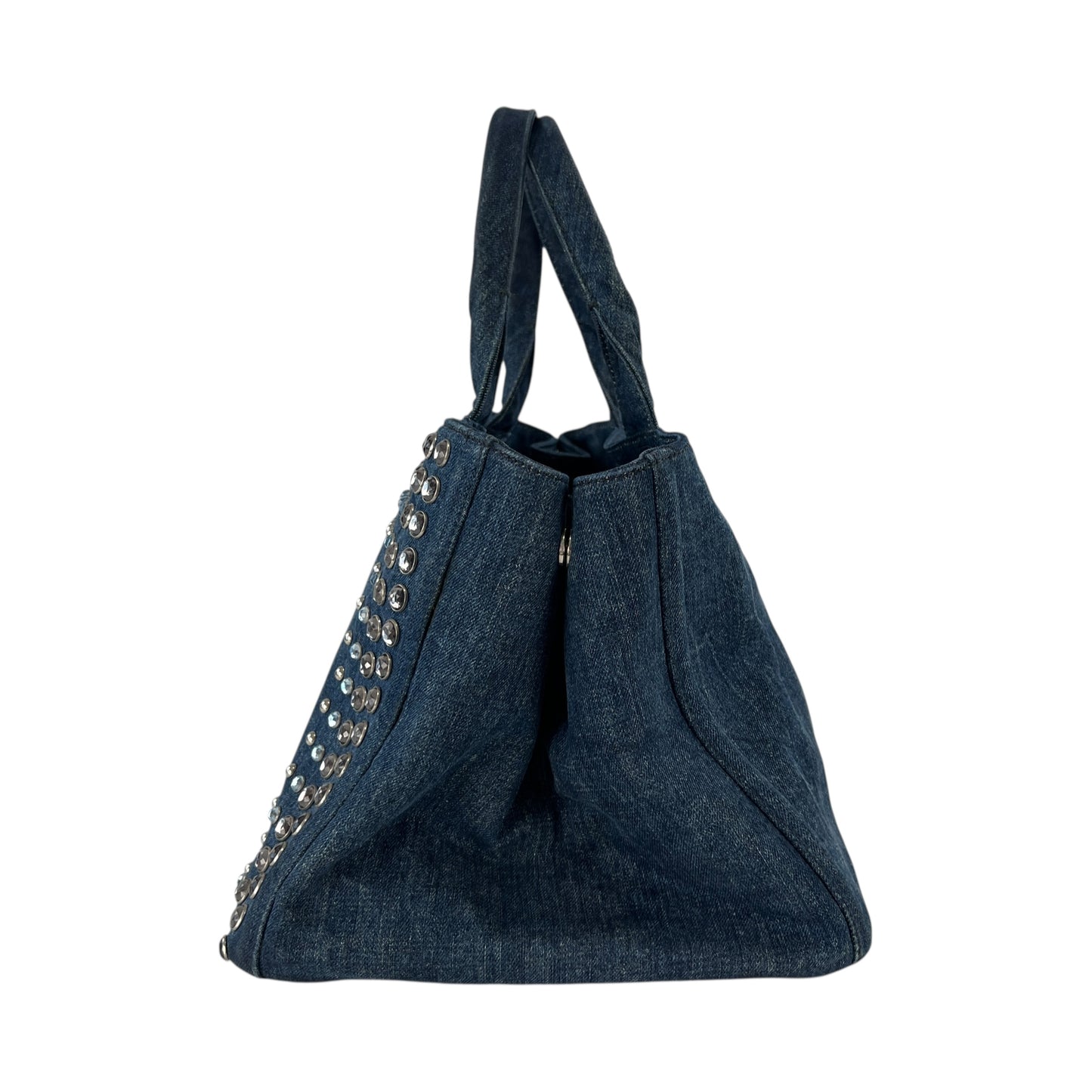 Prada Canapa Rhinestone Denim Tote Bag