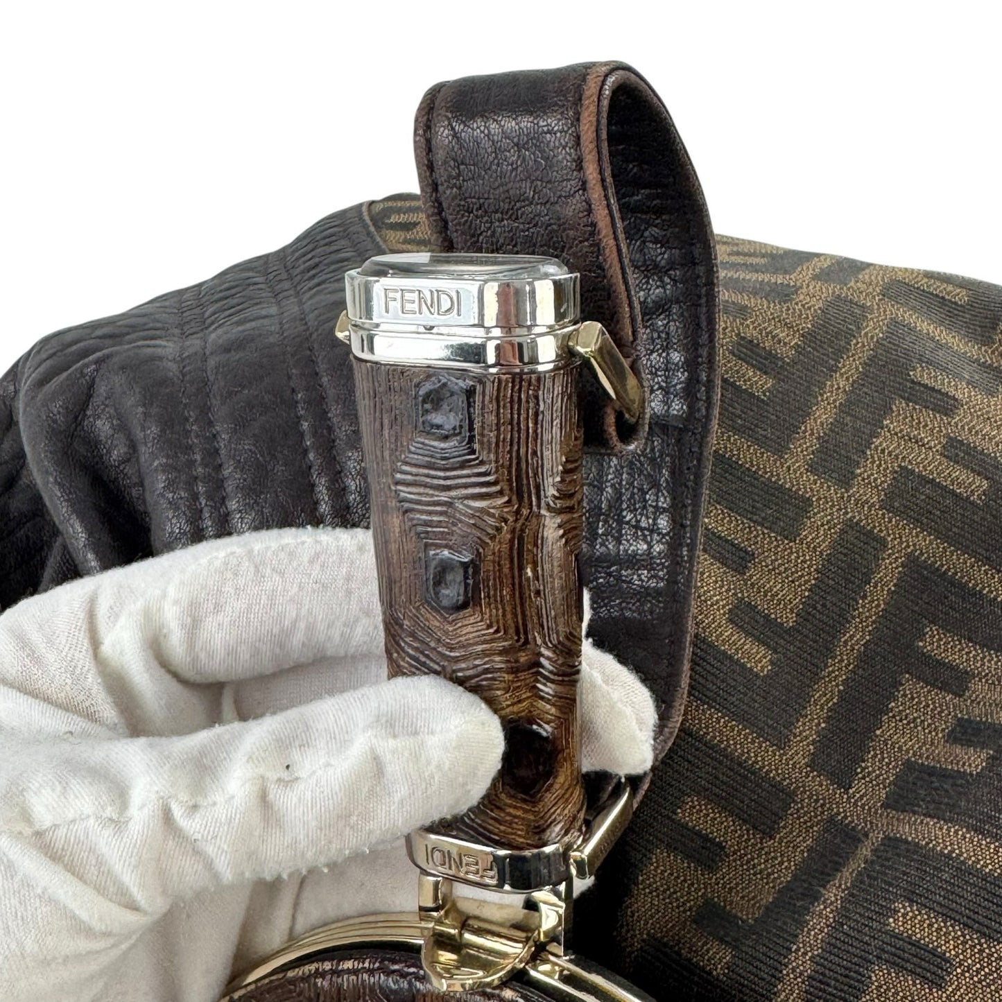 Fendi Zucca and Tortoiseshell Spy Bag