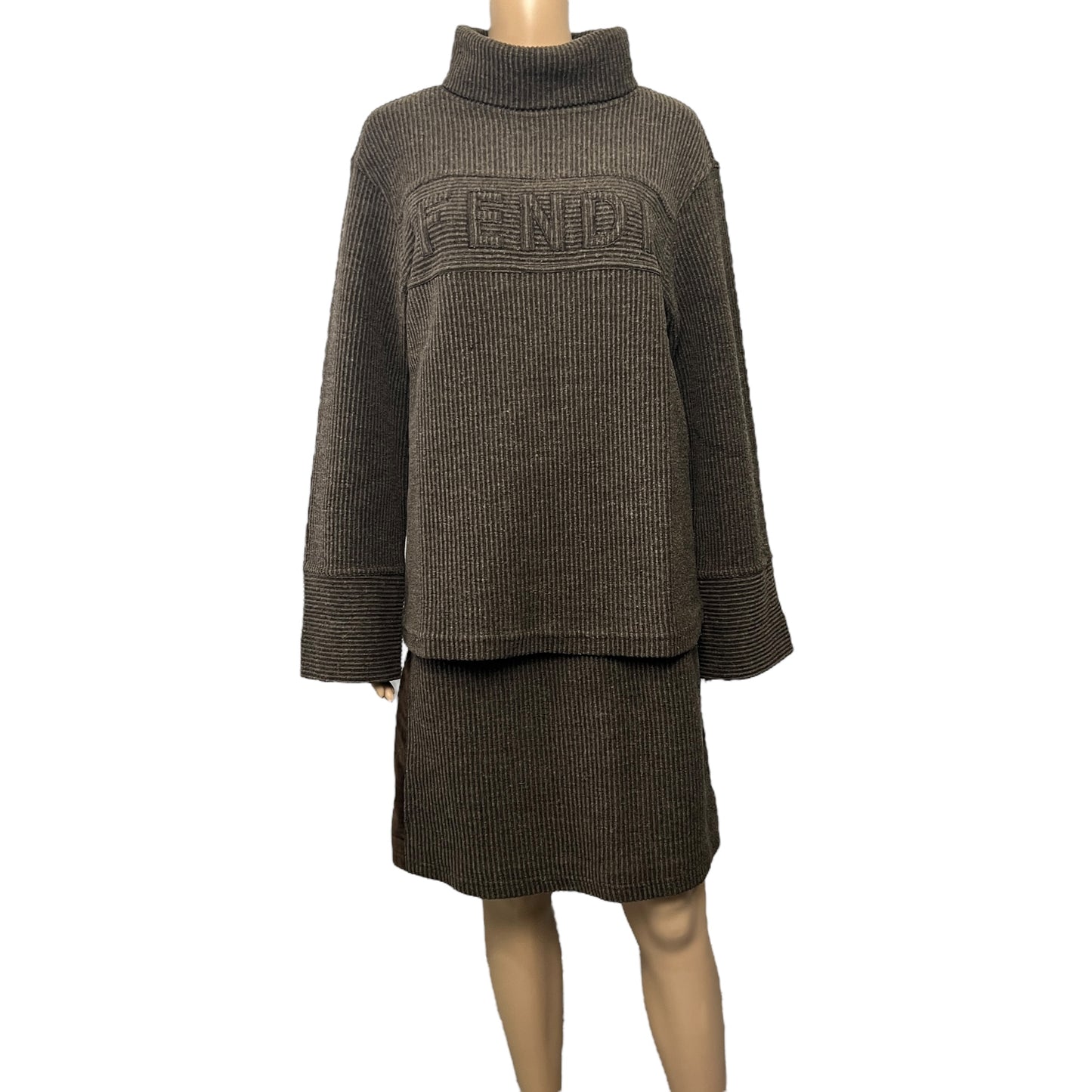 Fendi Vintage Knit Ribbed Sweater & Skirt Set
