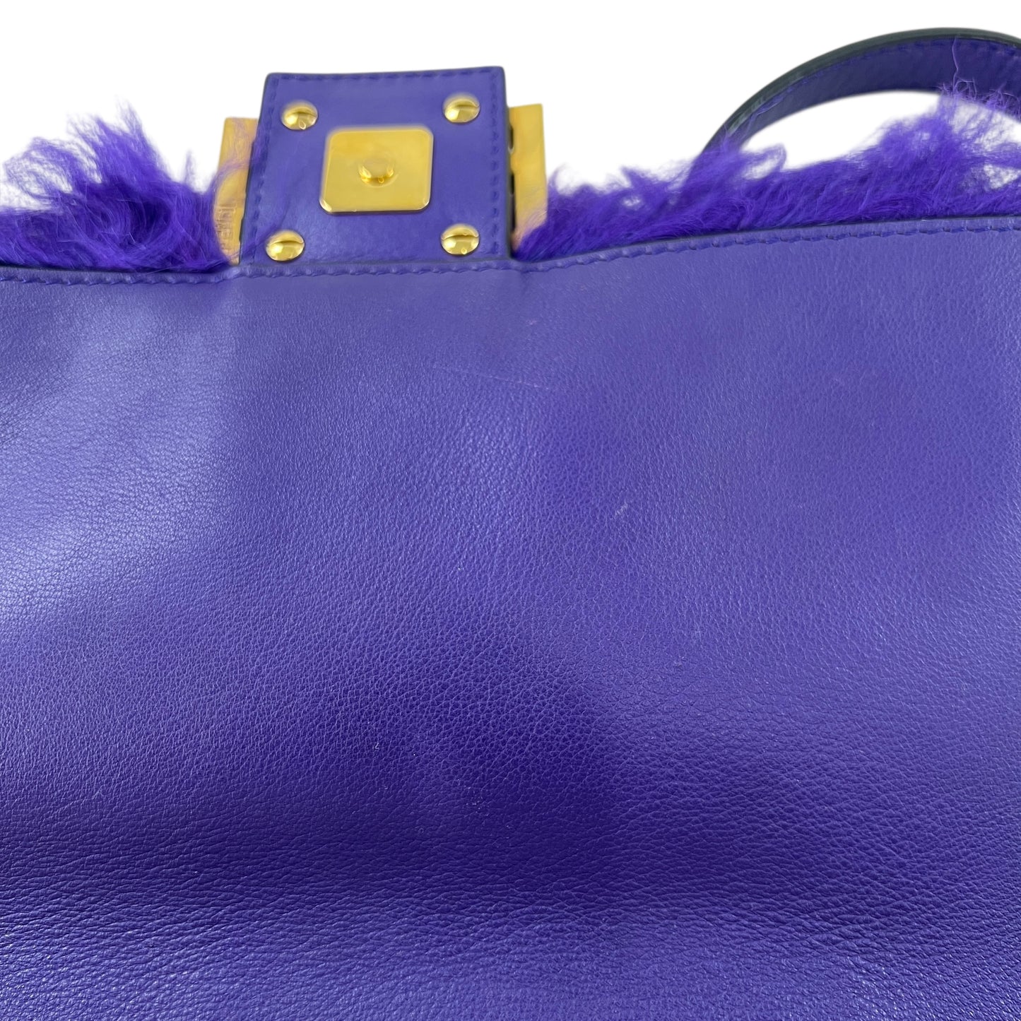 Fendi Purple Shearling Baguette Bag