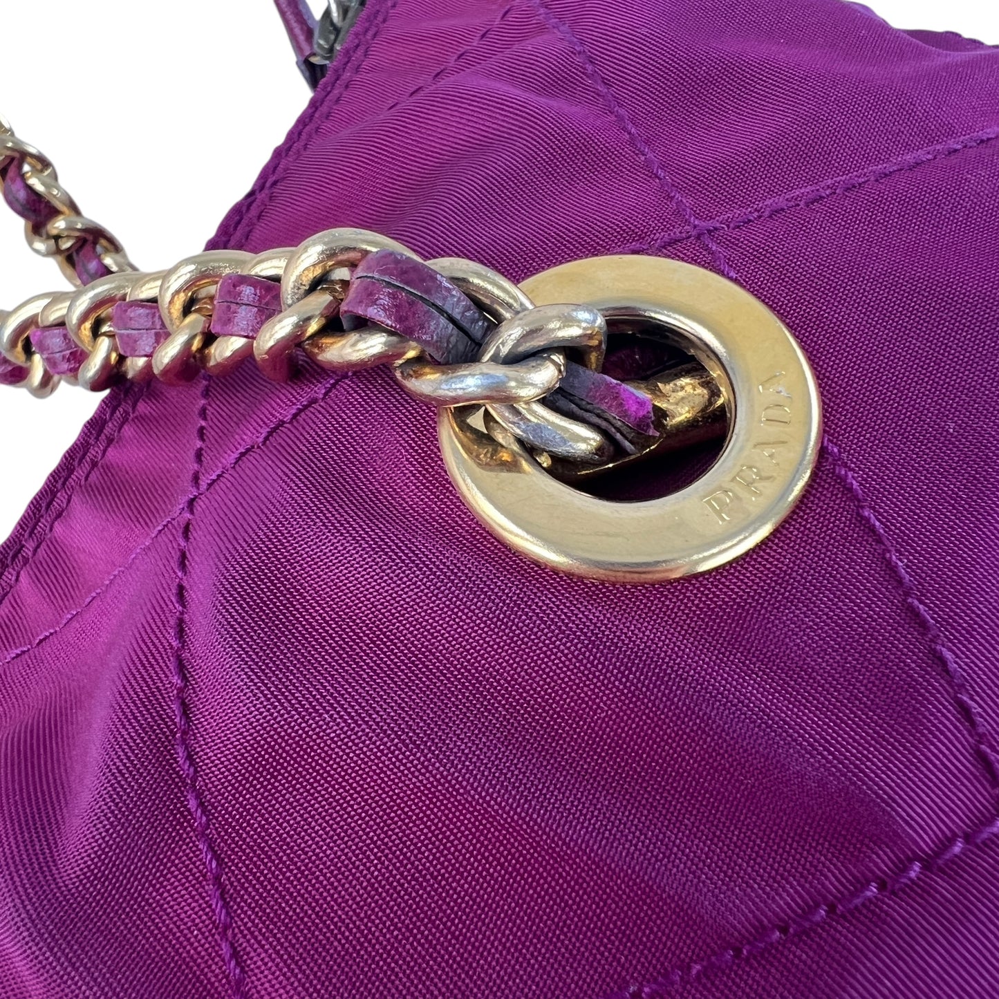 Prada Nylon Stitched Chain Shoulder Bag