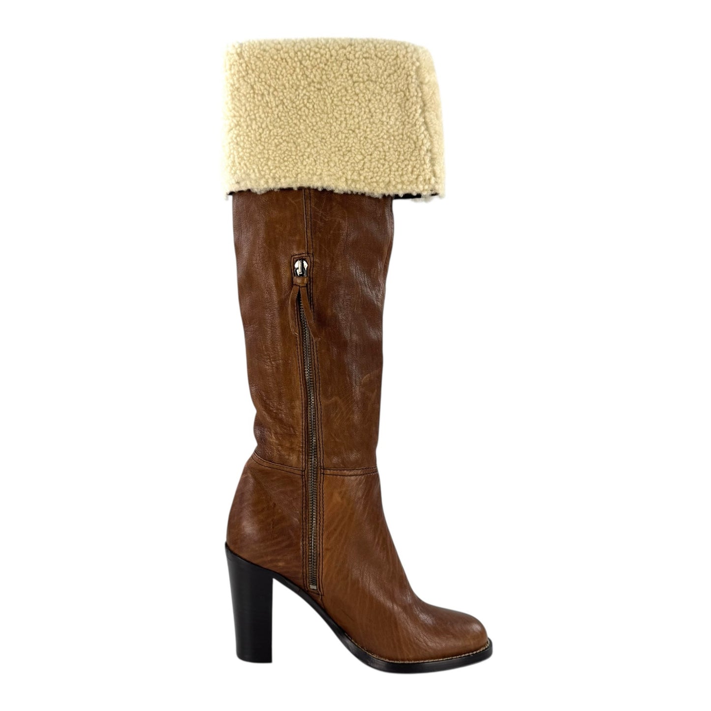 Miu Miu Leather & Shearling Knee-High Boots