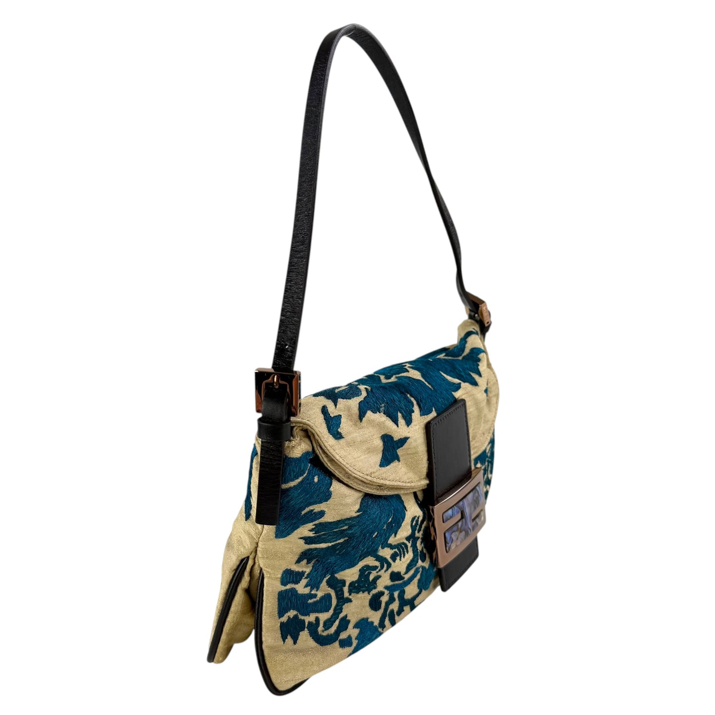 Fendi Mother of Pearl Embroidered Double Flap Baguette