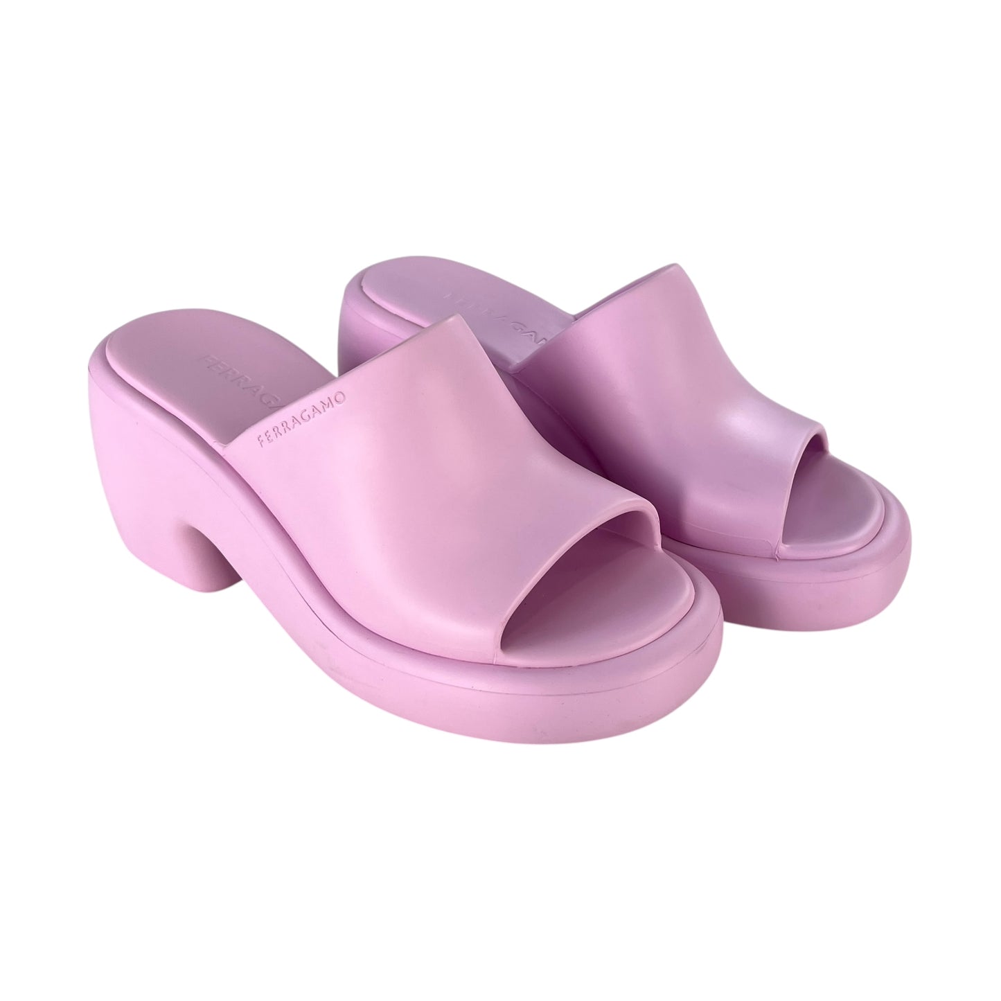 Ferragamo Pink Rubber Platform Sandals