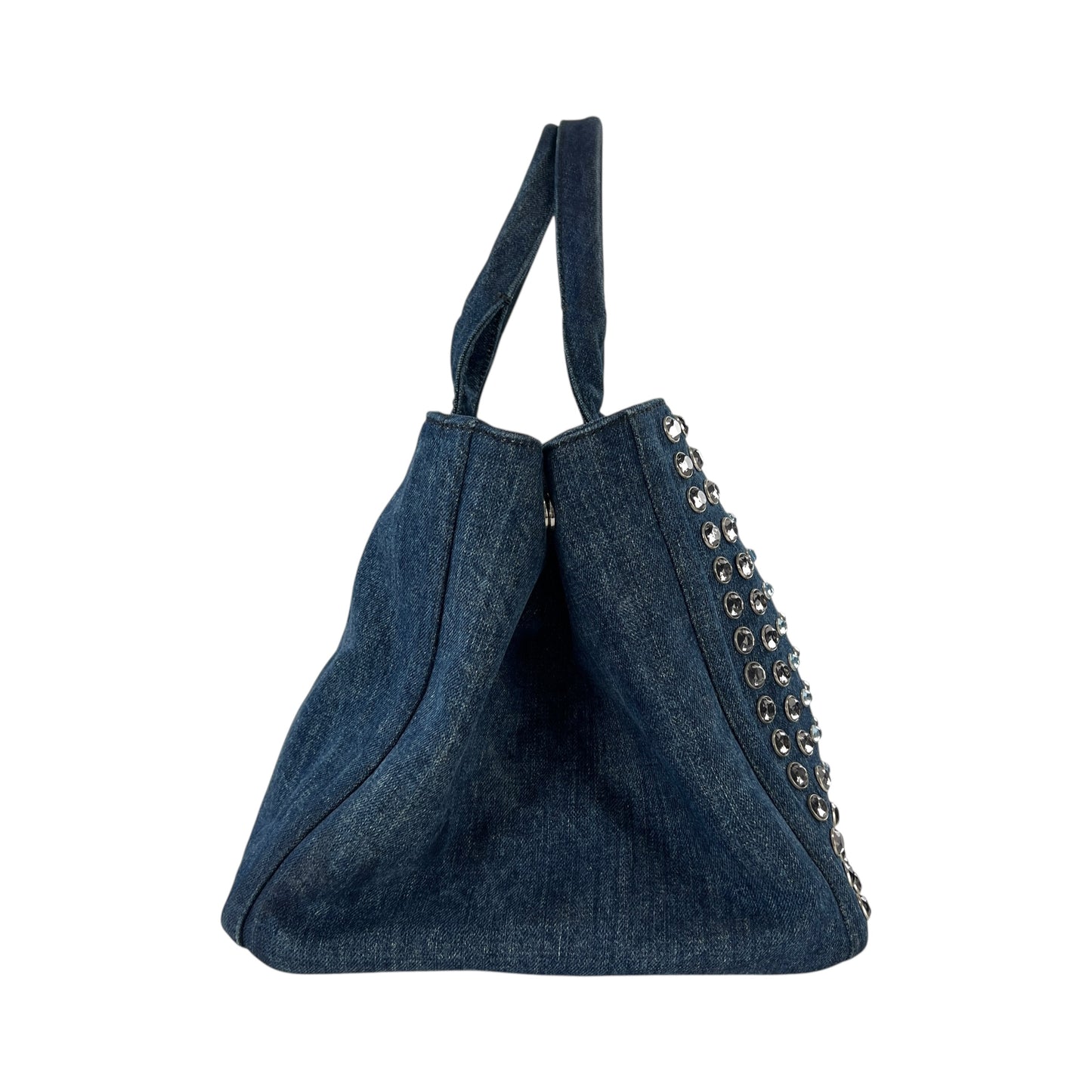 Prada Canapa Rhinestone Denim Tote Bag