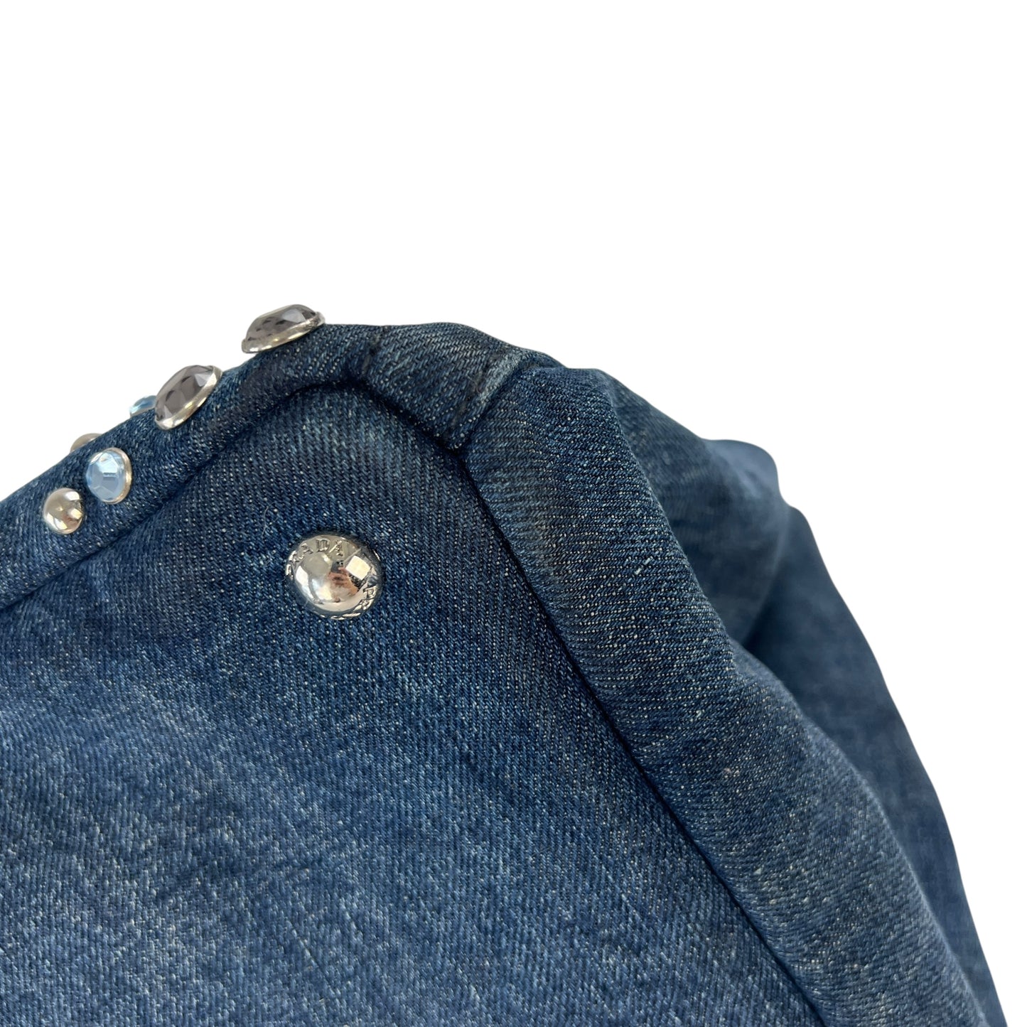Prada Canapa Rhinestone Denim Tote Bag