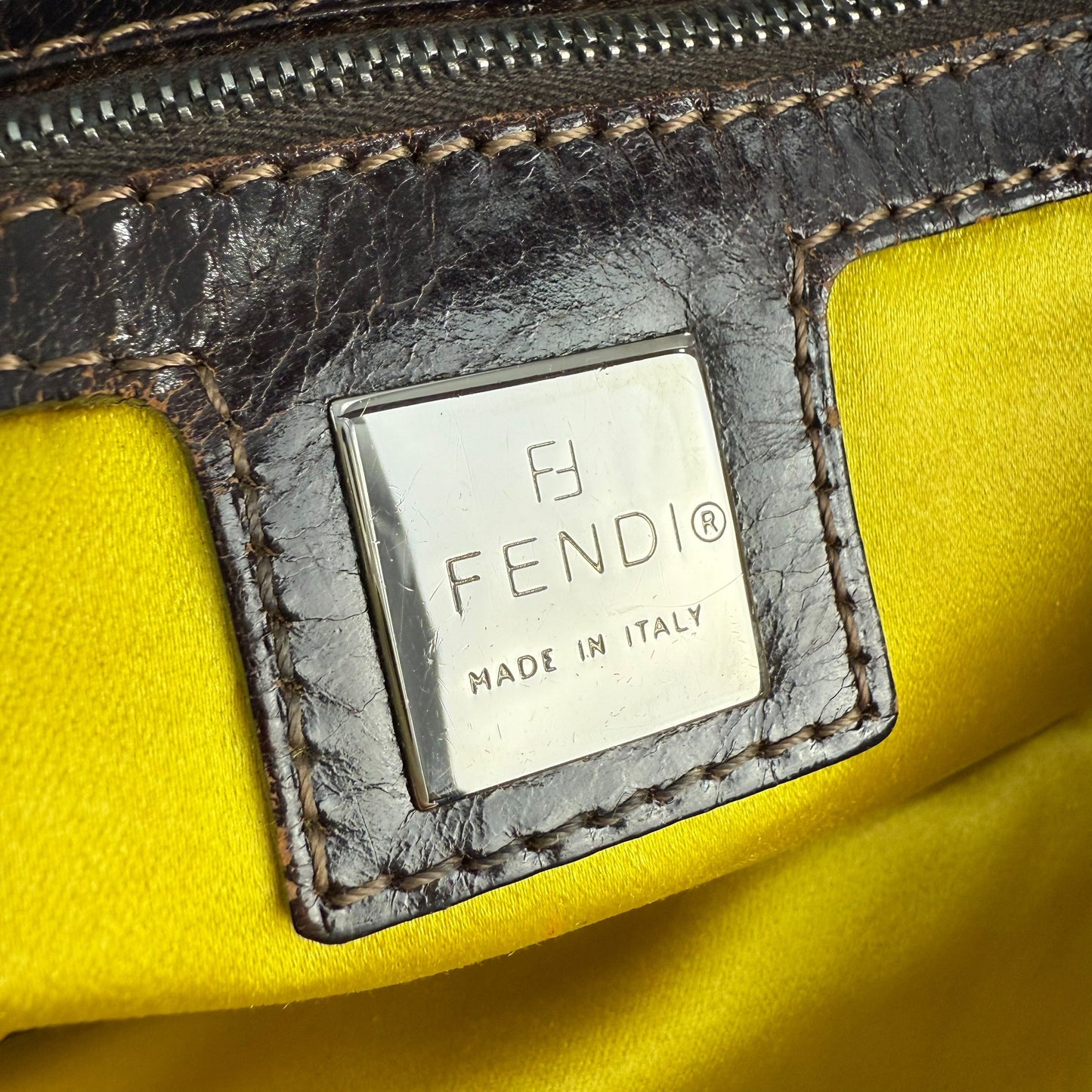 Fendi Embroidered Flowers Denim Baguette Shoulder Bag