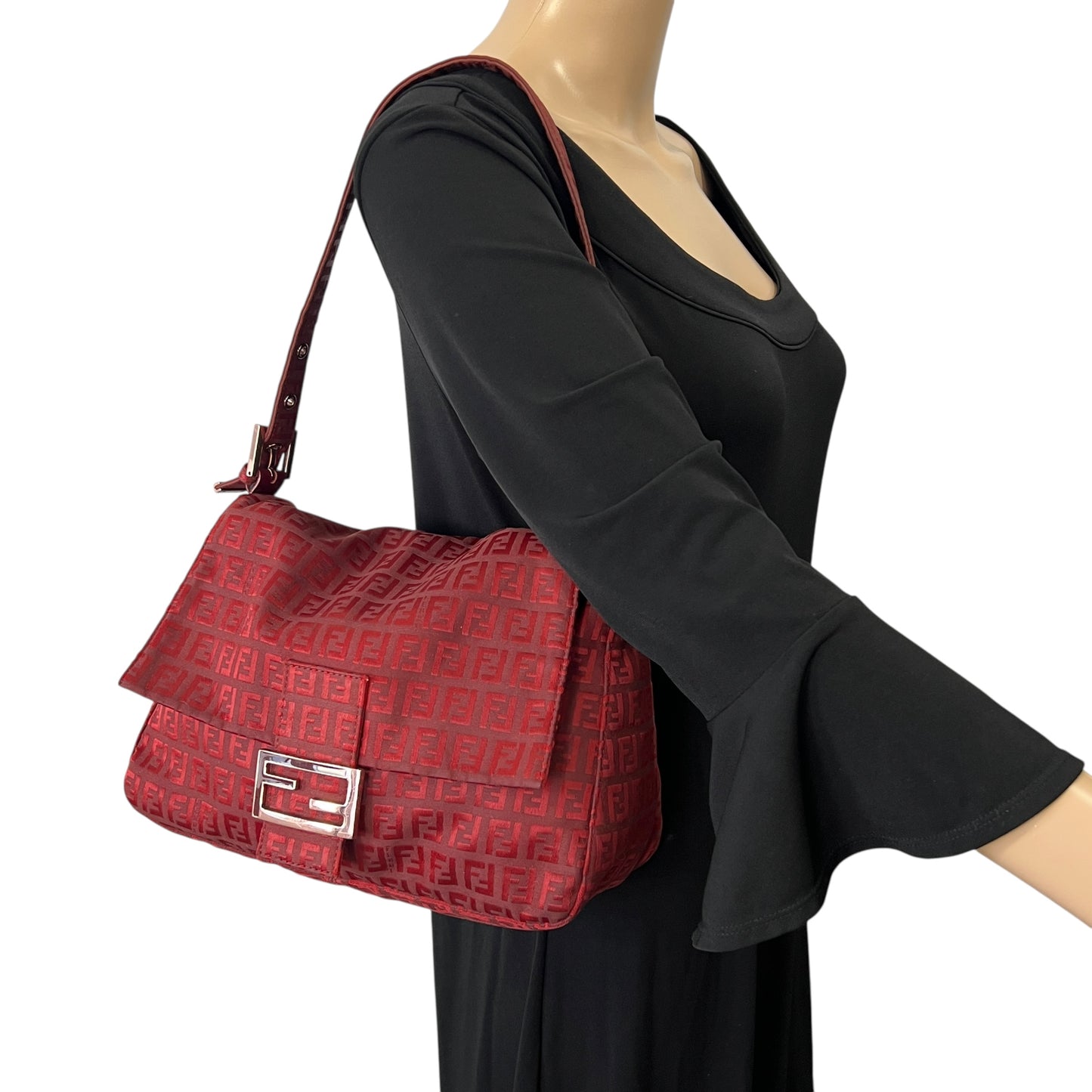 Fendi Zucchino Red Mama Baguette Bag