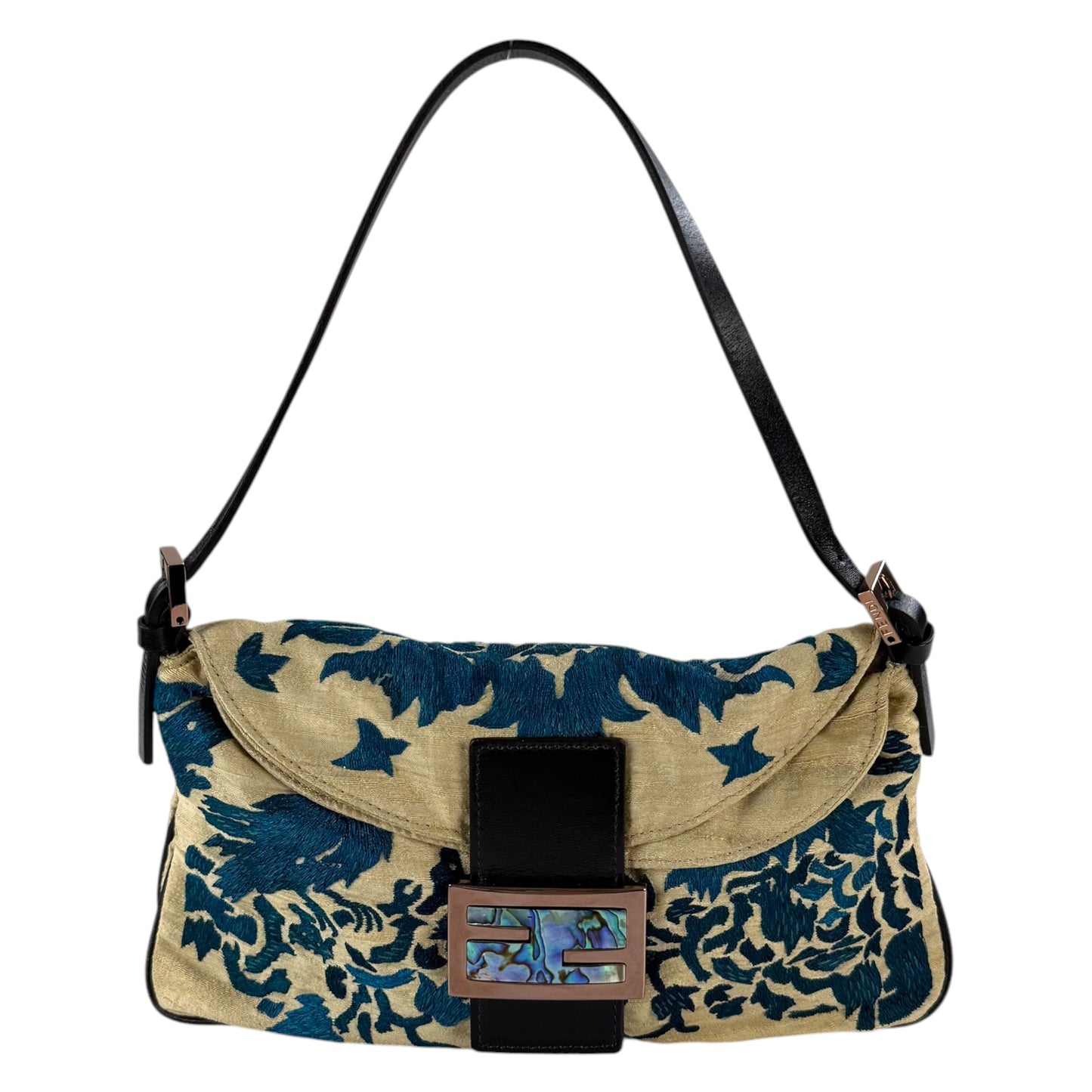Fendi Mother of Pearl Embroidered Double Flap Baguette