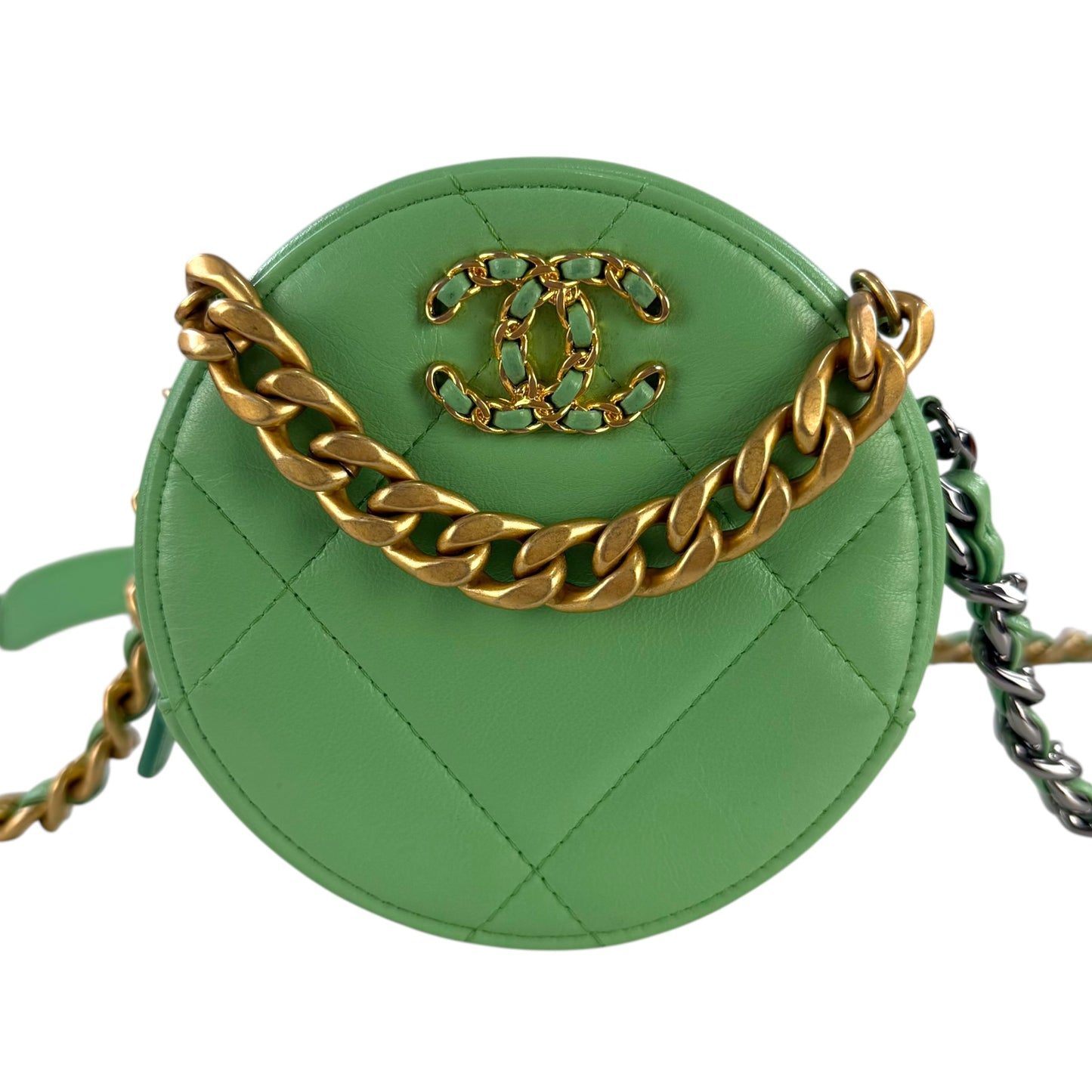 Chanel Goatskin Quilted 19 Round With Chain Crossbody Bag