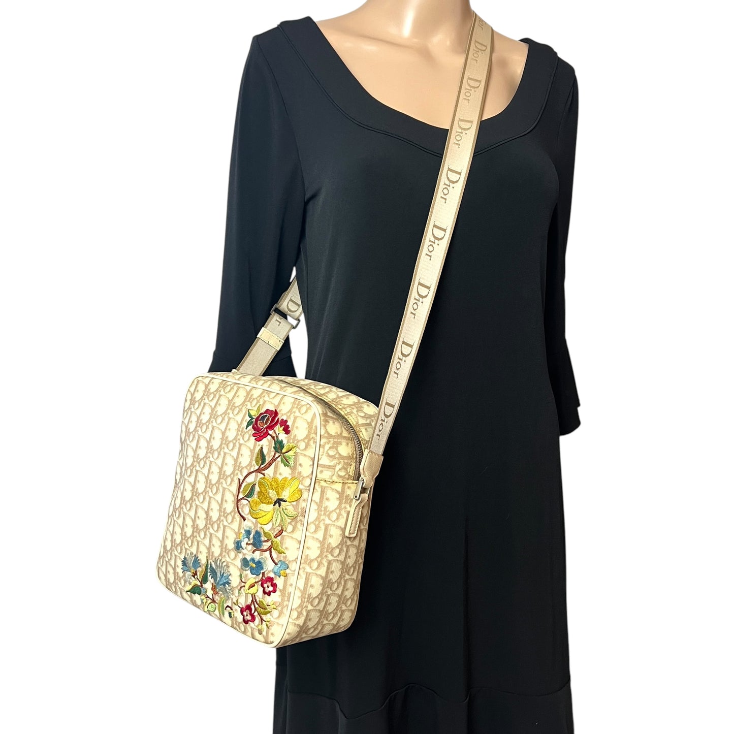 Dior Vintage Trotter Floral Embroidered Crossbody Bag