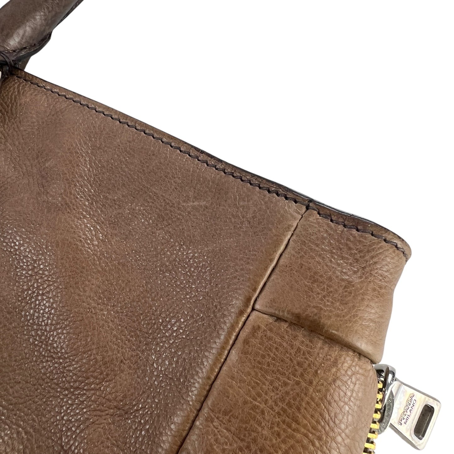 Prada Double Zipper Leather Tote Bag