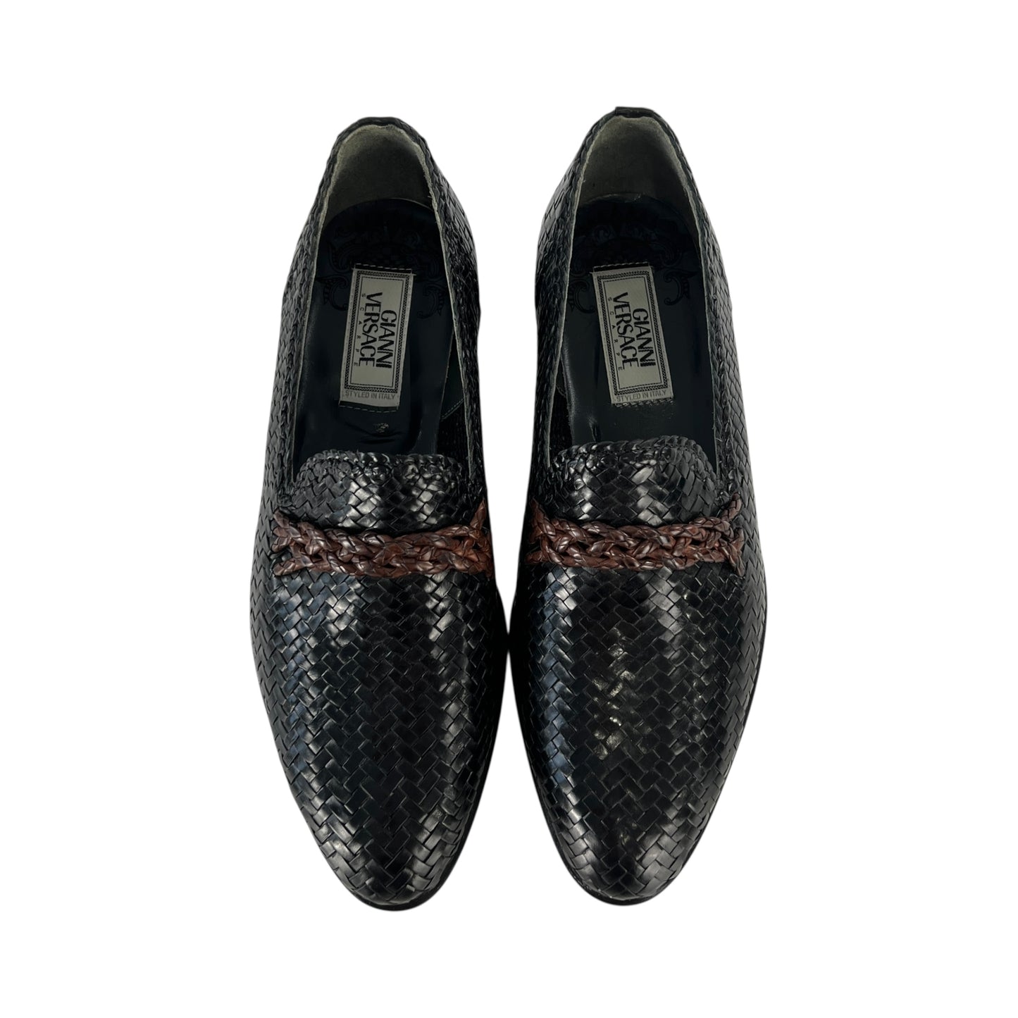 Versace Vintage Leather Woven Loafers