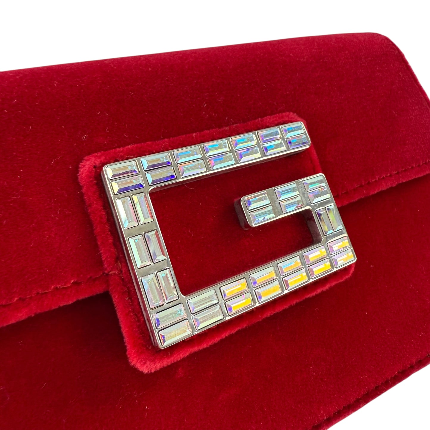 Gucci Red Velour G Rhinestone Shoulder Bag