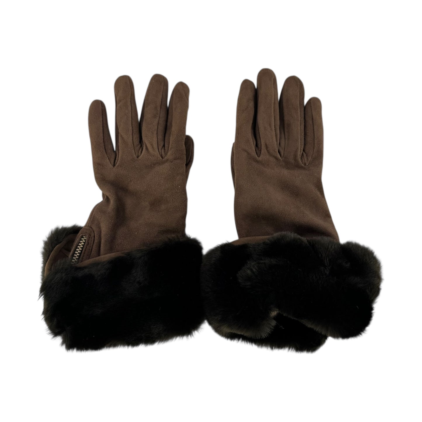 Fendi Brown Suede and Fur Gloves