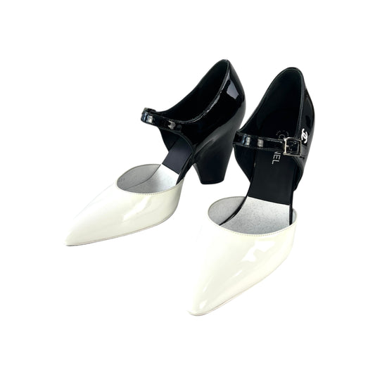 Chanel CC Black & White Patent Leather Pumps