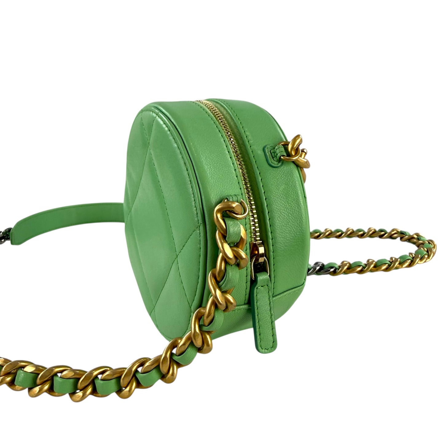 Chanel Goatskin Quilted 19 Round With Chain Crossbody Bag