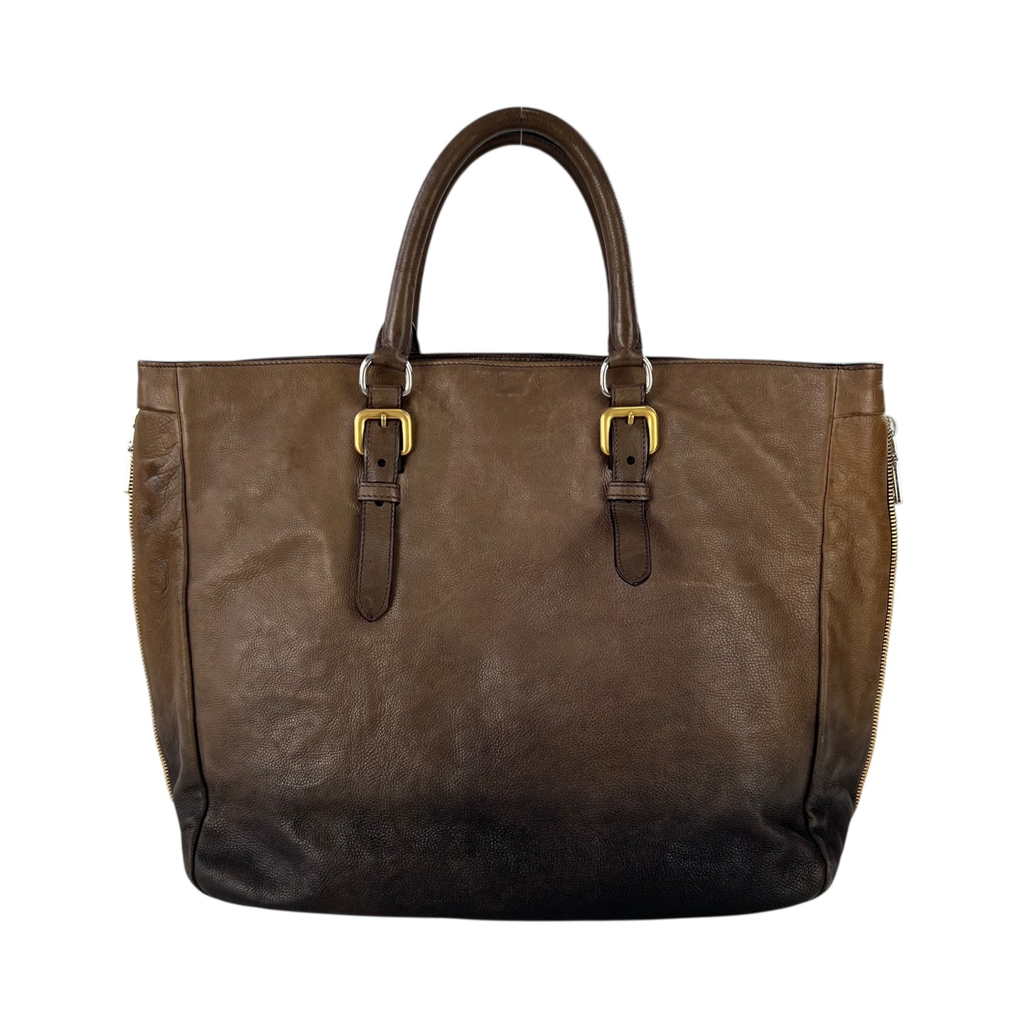 Prada Double Zipper Leather Tote Bag