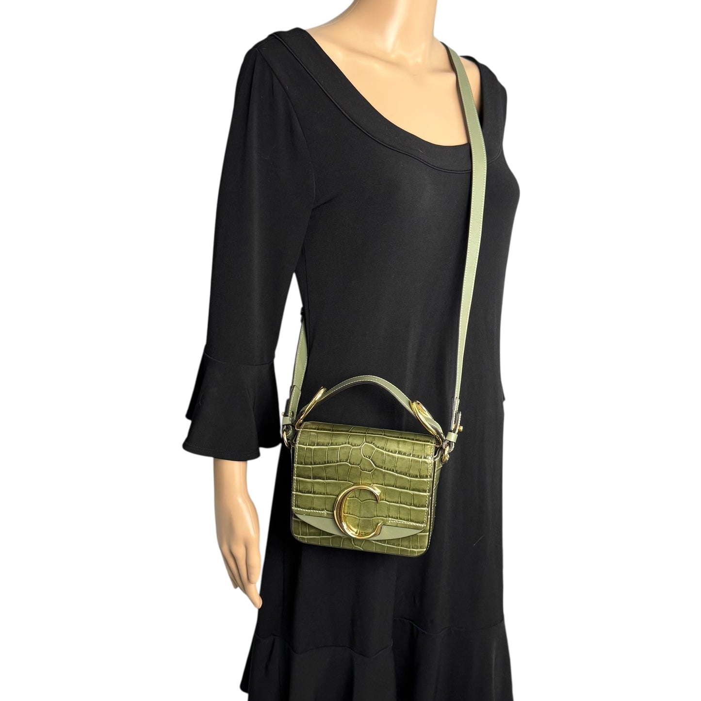 Chloe Crocodile Embossed Mini C Two Way Bag