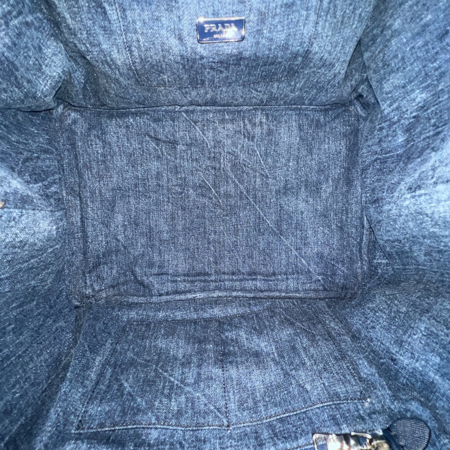 Prada Canapa Rhinestone Denim Tote Bag