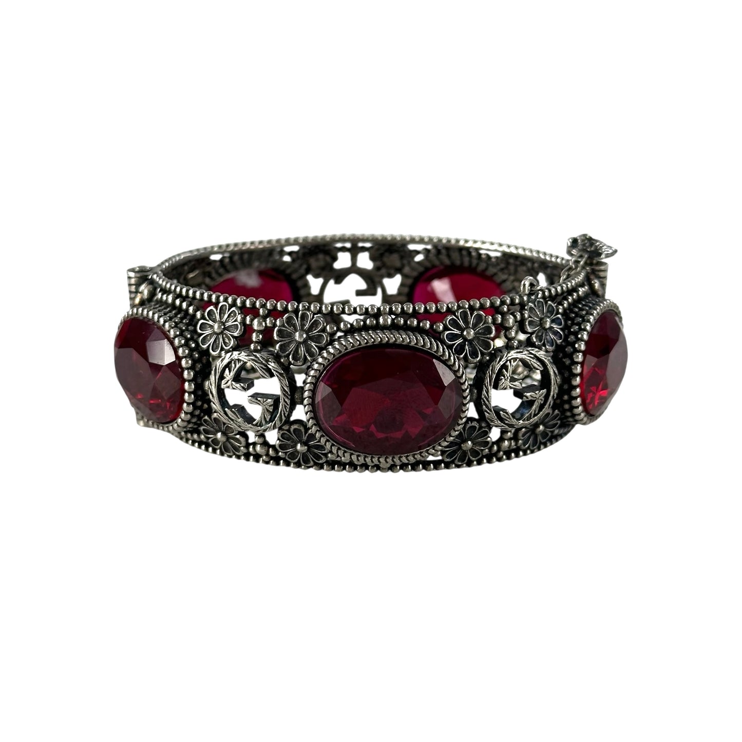 Gucci Interlocking Silver GG Cat Flower Bracelet