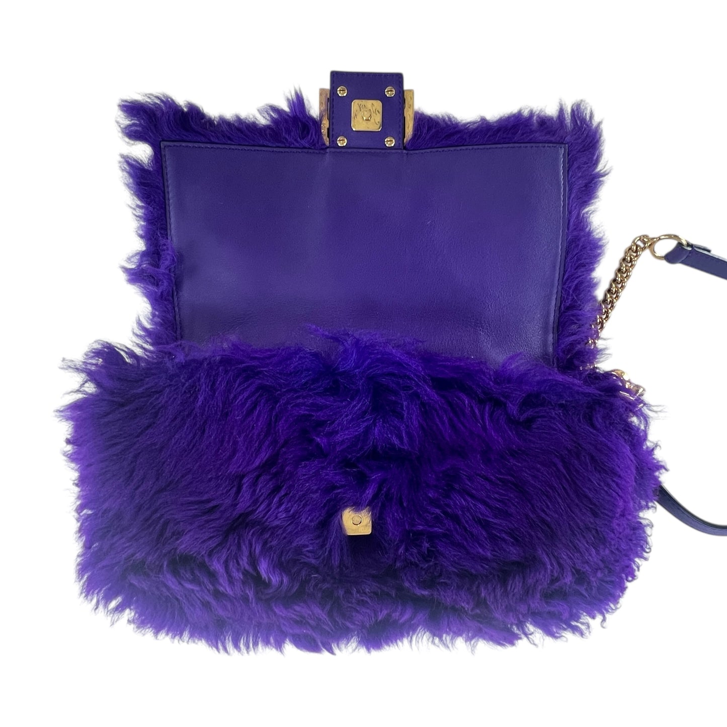 Fendi Purple Shearling Baguette Bag