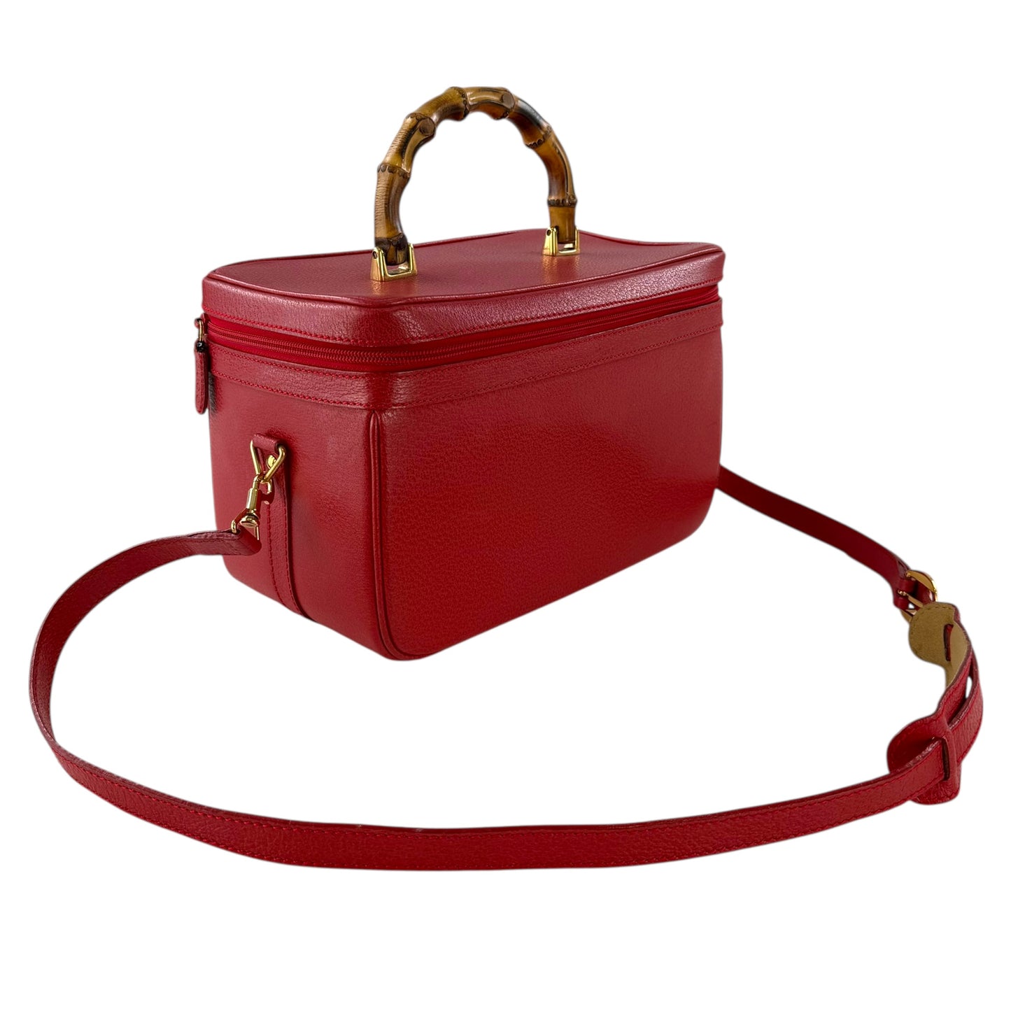 Gucci Calfskin Leather Bamboo Handle Two Way Vanity Bag