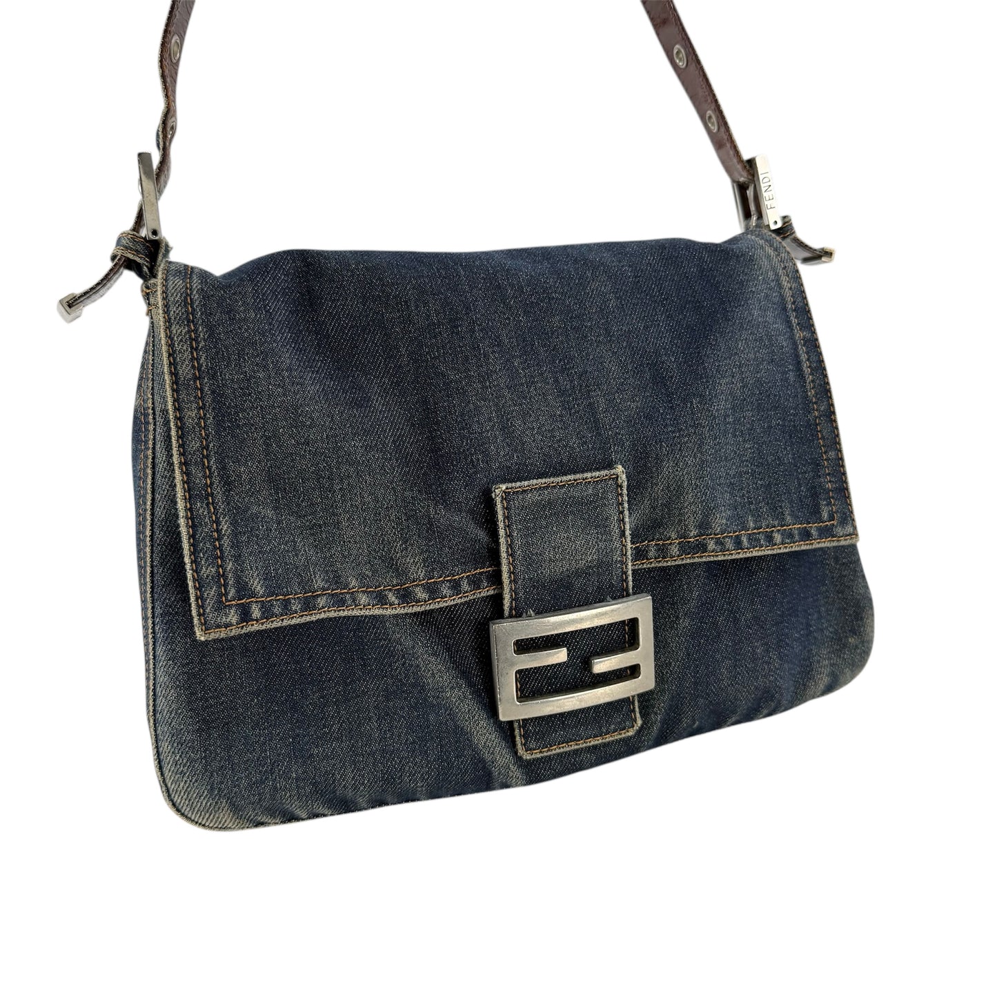 Fendi Denim Mamma Baguette Shoulder Bag