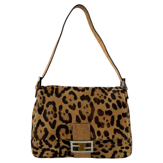 Fendi Leopard Pony Hair Mamma Baguette Lizard Shoulder Bag