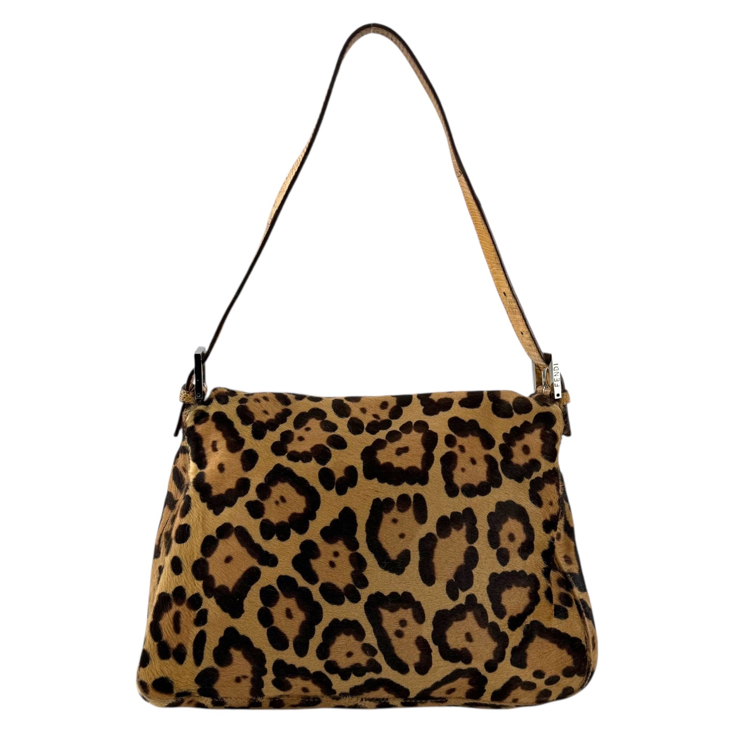Fendi Leopard Pony Hair Mamma Baguette Lizard Shoulder Bag